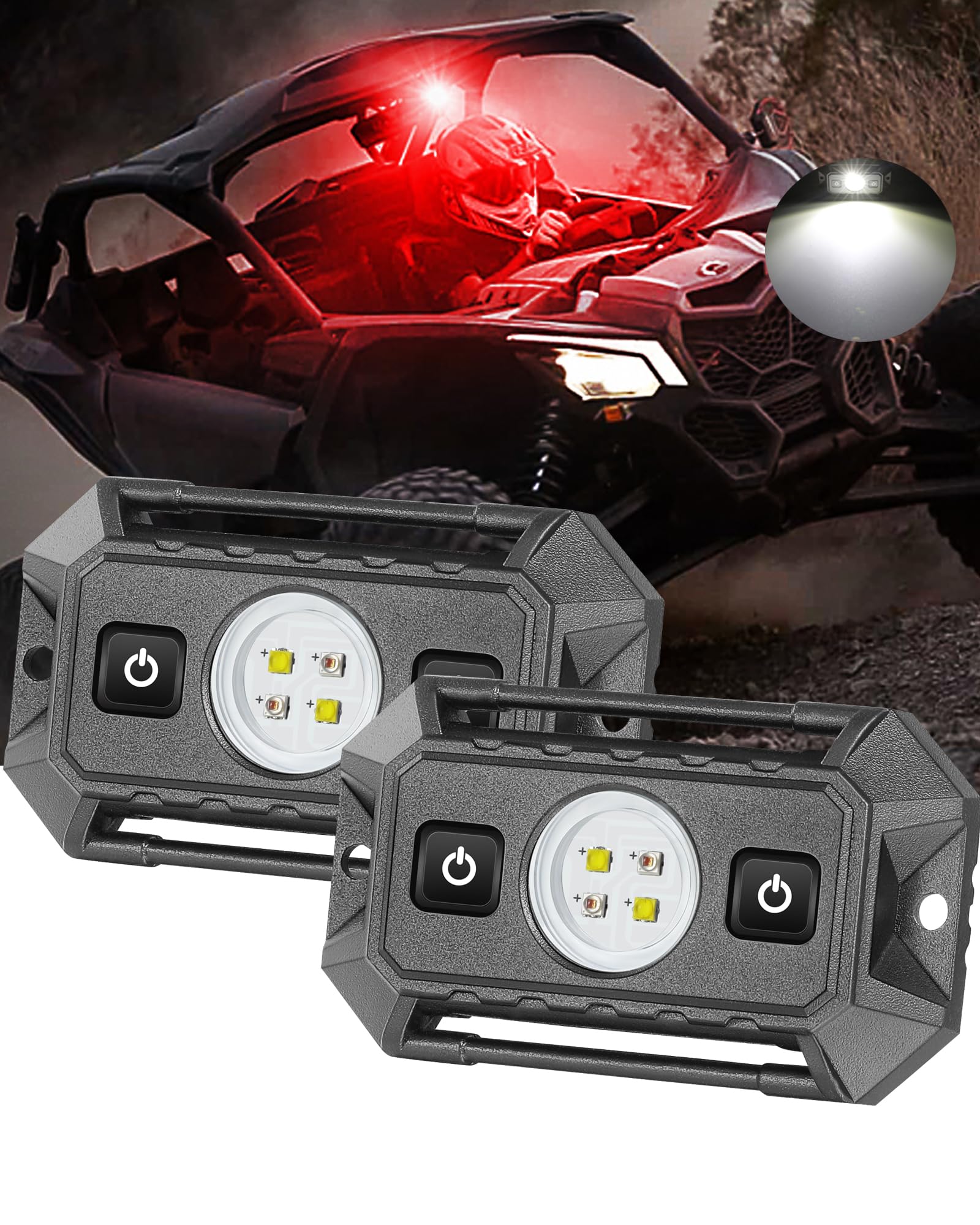 Utv Interior Dome Lights 12V Wired  Rfroad Lighting Led Dome Lights Universal Roll Bar Mount Led Light Utility Roll Cage Light For Utv Atv Rzr Can-Am Truck Golf Cart Sxs Cab - White/Red 2 Pack