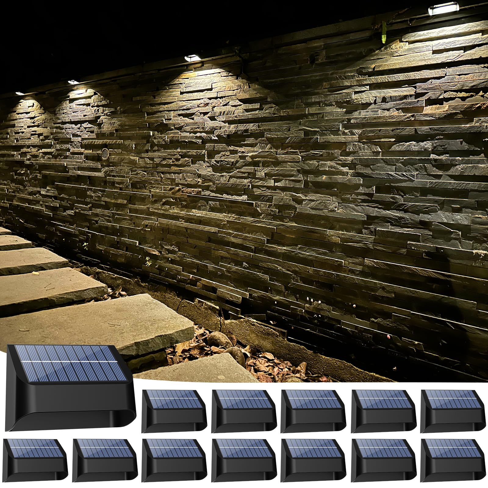 Yivsen Solar Fence Lights  Warm White & Rgb Fence Lights Outdoor Step Lights Outdoor Waterproof Led Solar Lighting For Outside  Backyard  Patio  Deck  Stair Handrail  Pool And Wall(12 Pack Black)