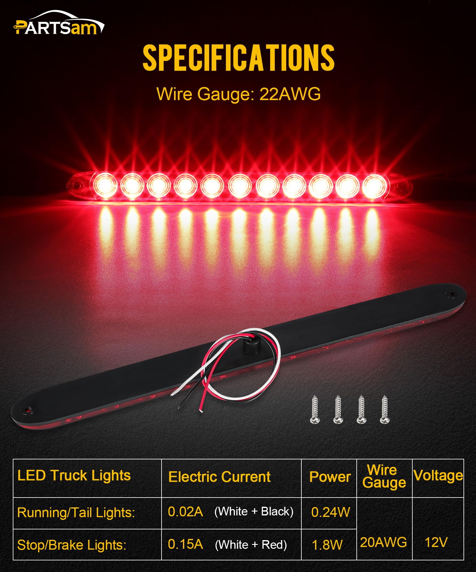 Partsam 2Pcs Red 15'' 11 Led Trailer Light Bar Sealed Stop Turn Tail Park Third 3Rd Brake Light Truck Trailer Marker Id Bar Wate