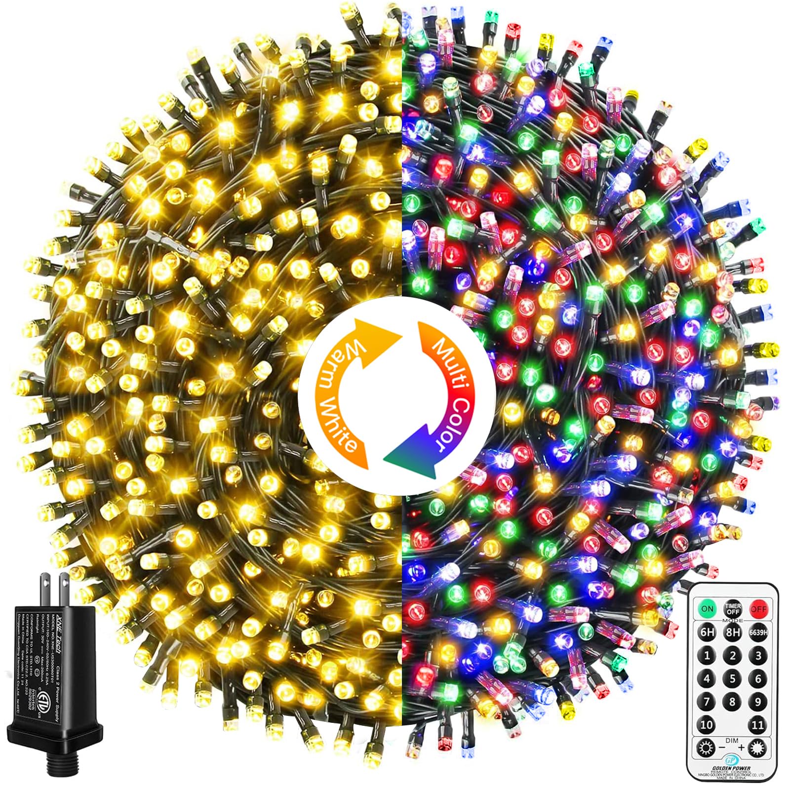 KENTA 218FT 650 LED Christmas String Lights, Remote Control, 11 Modes, Timer, Green Wire, Waterproof, Model MTX-33-NB