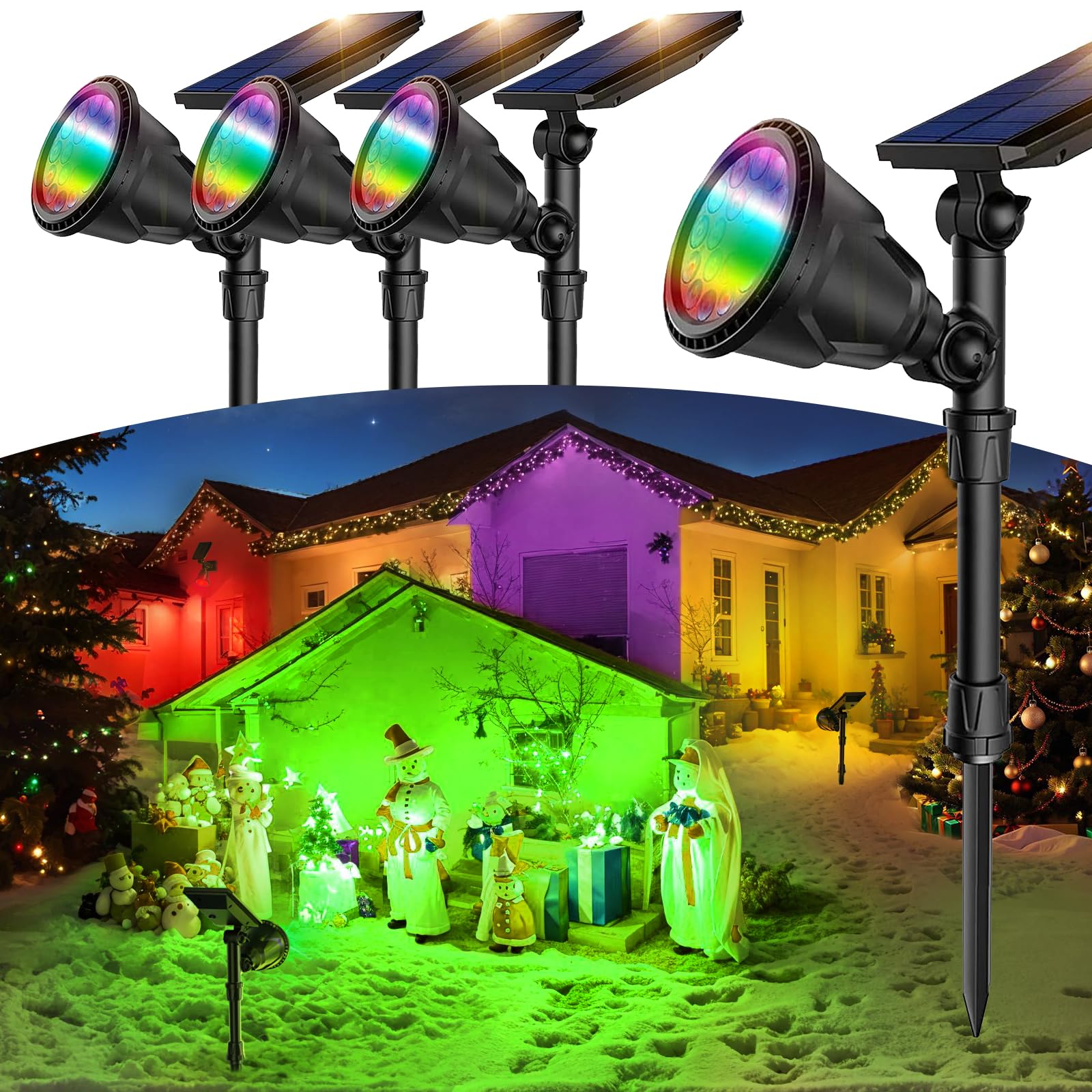 JSOT Solar Spot Lights 4 Pack - RGB Color Changing, Waterproof Landscape Lights, Model 6D-RGB, Ideal for Yard and Driveway Decor