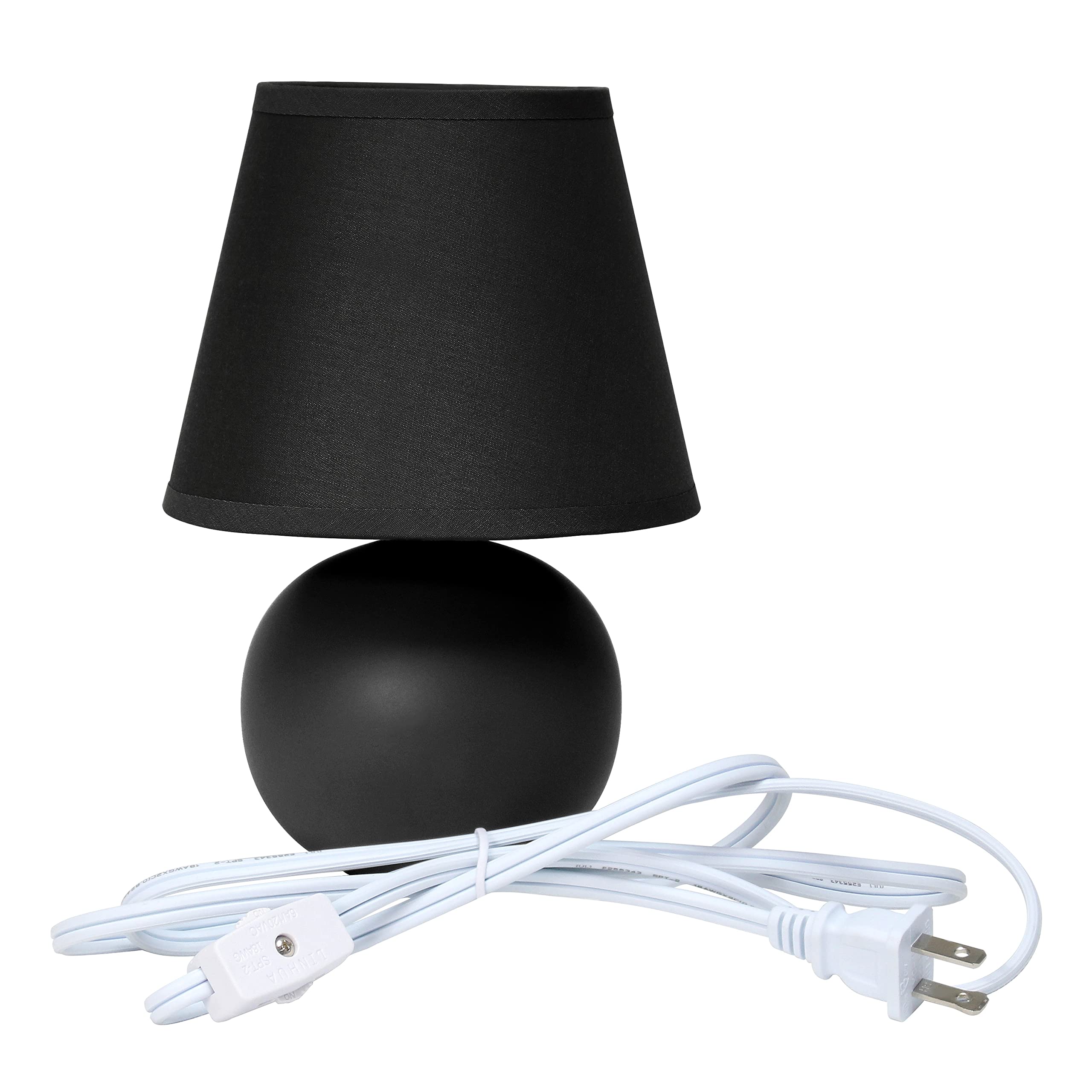 Simple Designs Lt2008-Blk-2Pk Mini Ceramic Globe Table Lamp 2 Pack Set With Matching Fabric Shade, Black