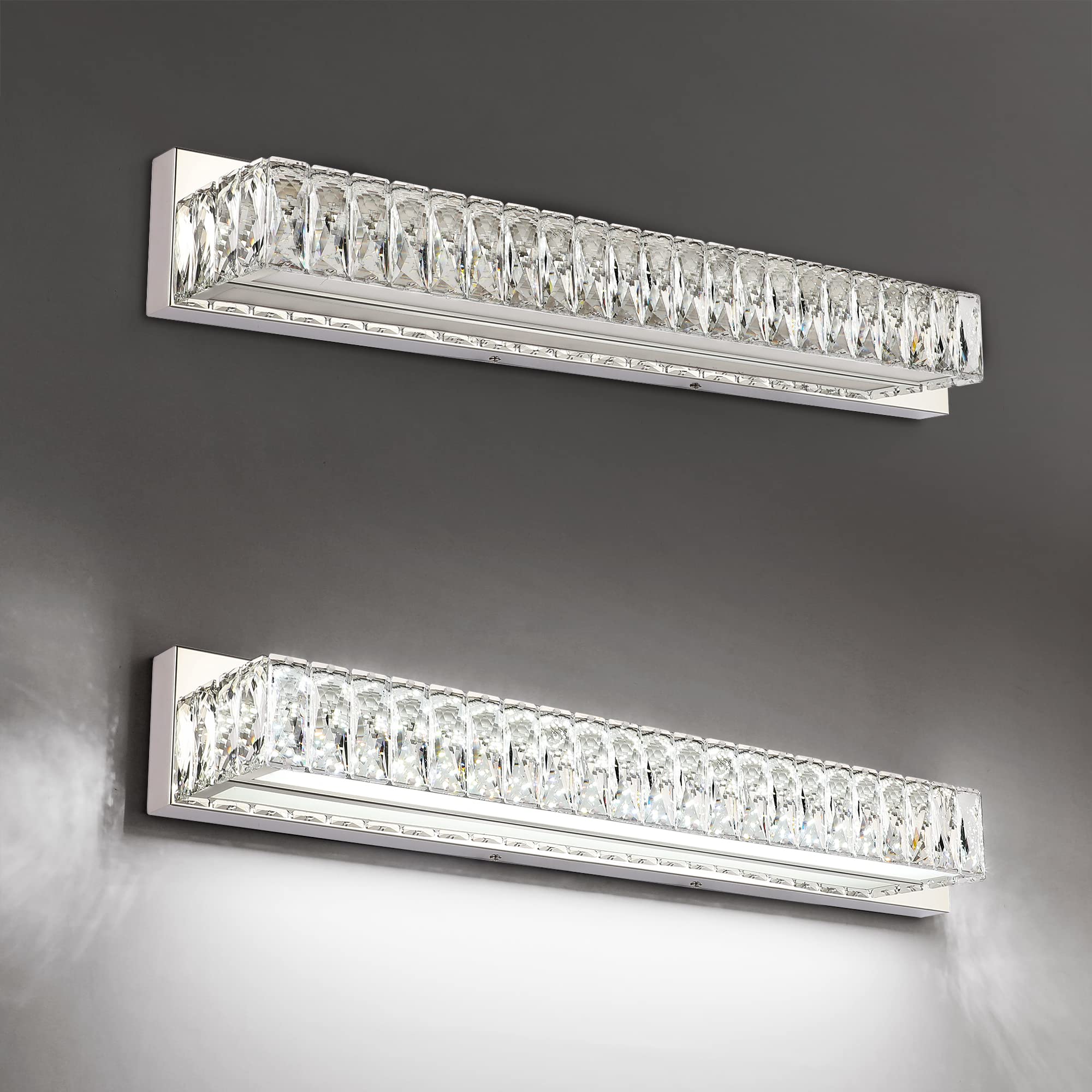 ZUZITO Modern LED Vanity Light Fixture, 22.8in Polished Chrome, Crystal Glass Diffuser, 6000K Bright White, Model S17500-580mm-6200K