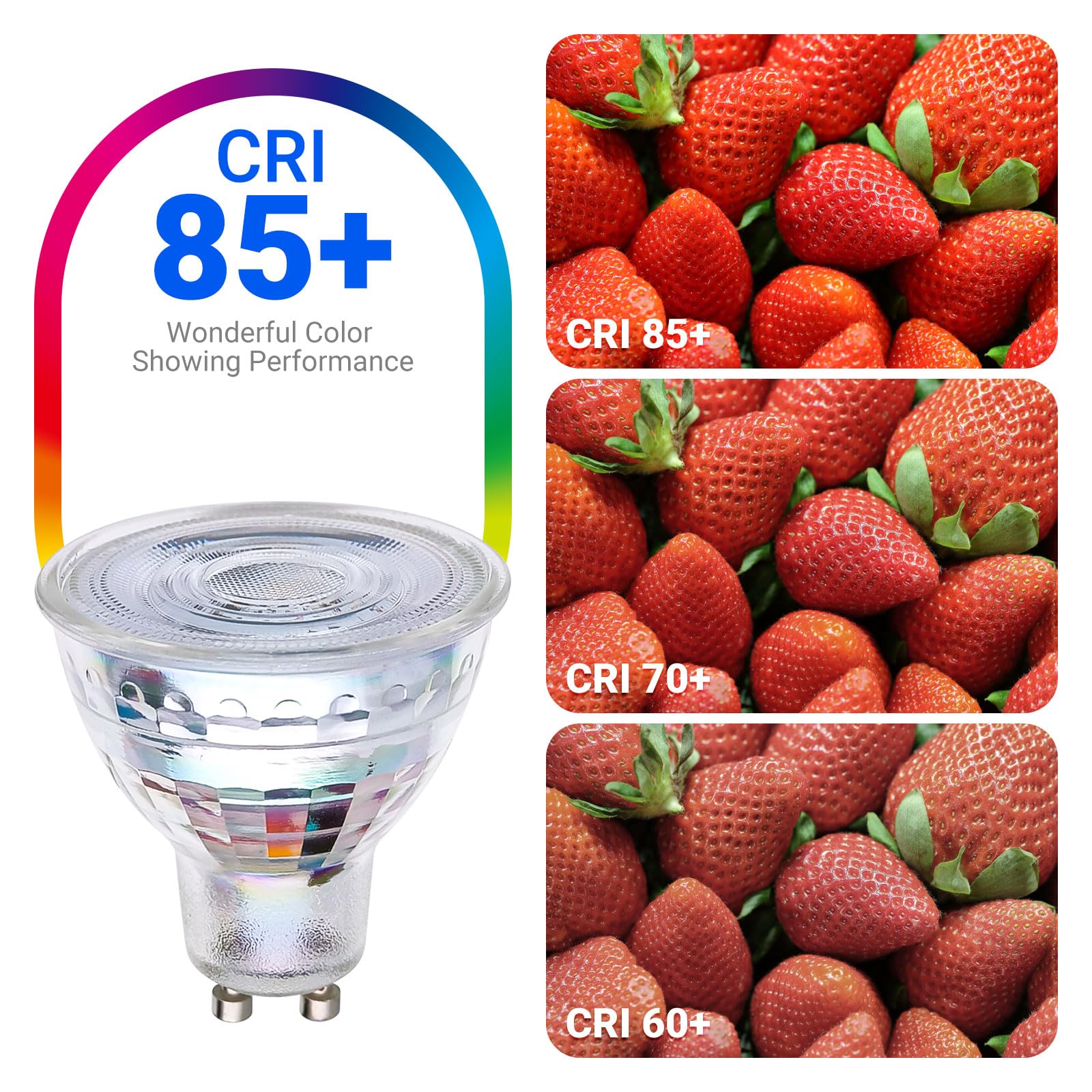 LISTOCASA GU10 LED Light Bulbs, Dimmable, Glass, 5.5W (55W Halogen Equivalent), Cool White 6500K, 10 Pack
