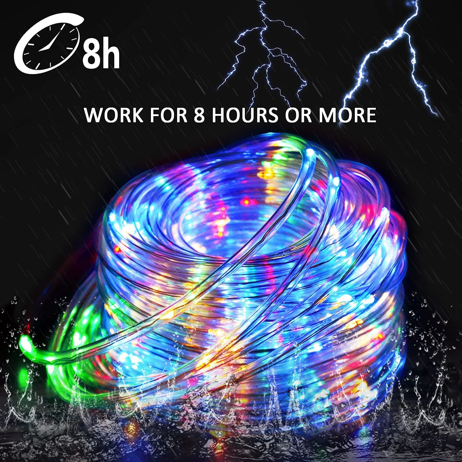Lairtpow 39Ft Solar Rope Lights, Ip65 Waterproof Led Fairy String Lights For Outdoor Party Decor