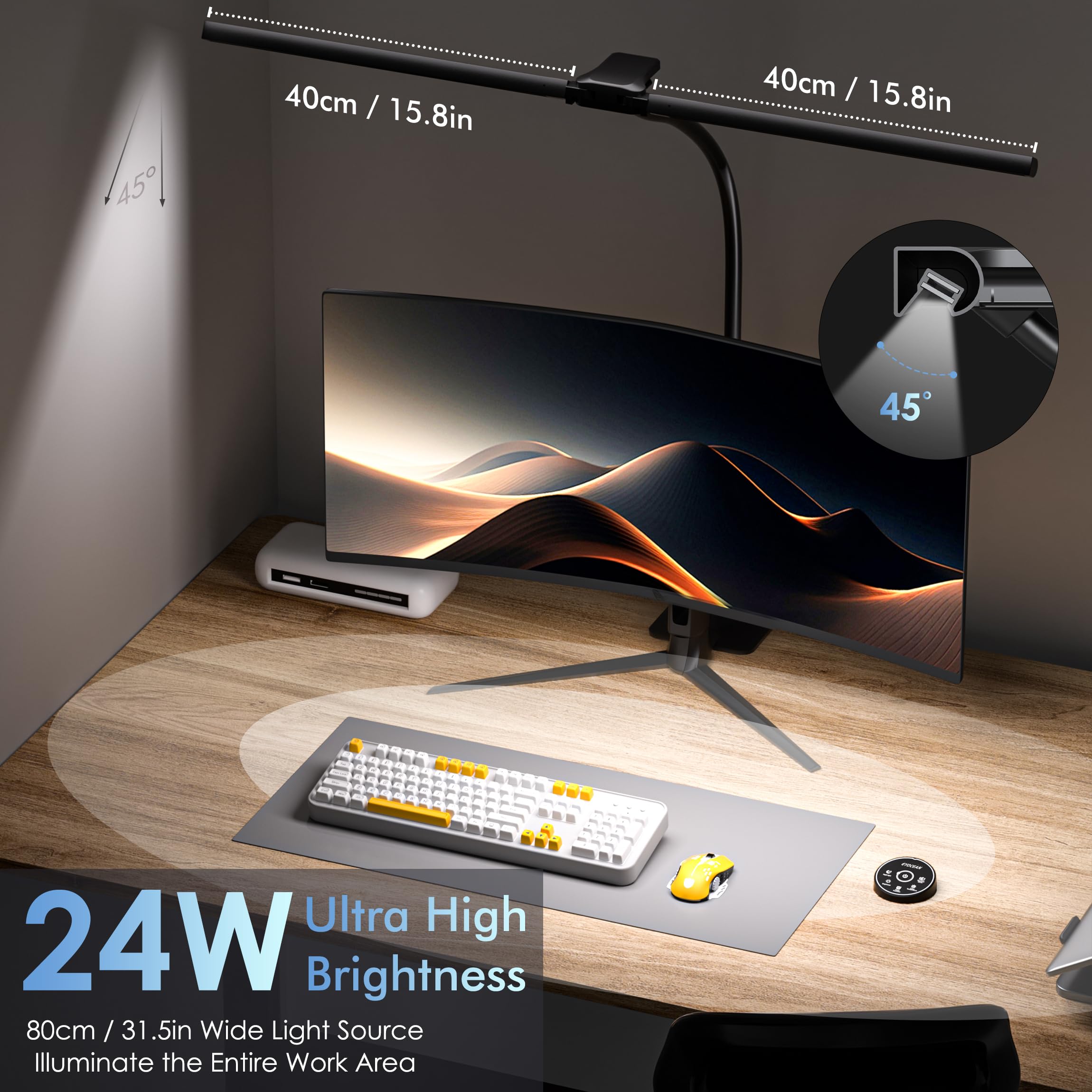EYOCEAN LED Desk Lamp with Remote Control, 31.5", Dimmable, Mattblack, Model CLED-6601C, Perfect for Home Office & Computer Use
