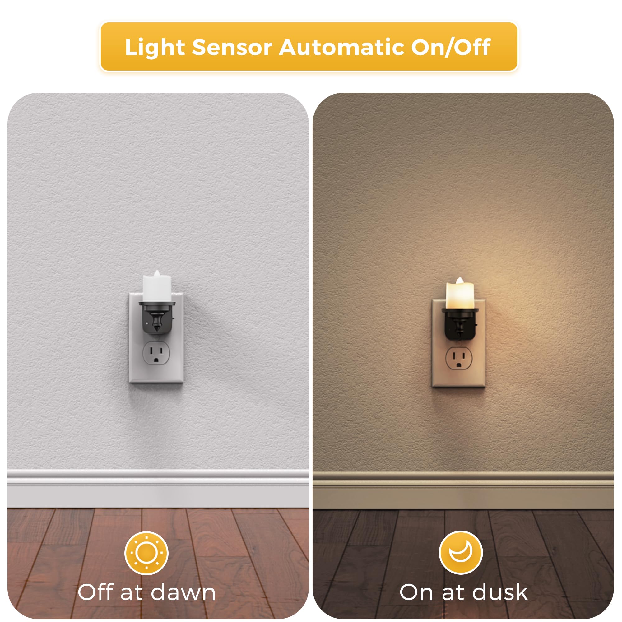 L LOHAS LED Flameless Candle Night Light, 3000K Soft White, Dusk to Dawn Sensor, 2 Pack - Vintage Decorative for Hallway Bathroom
