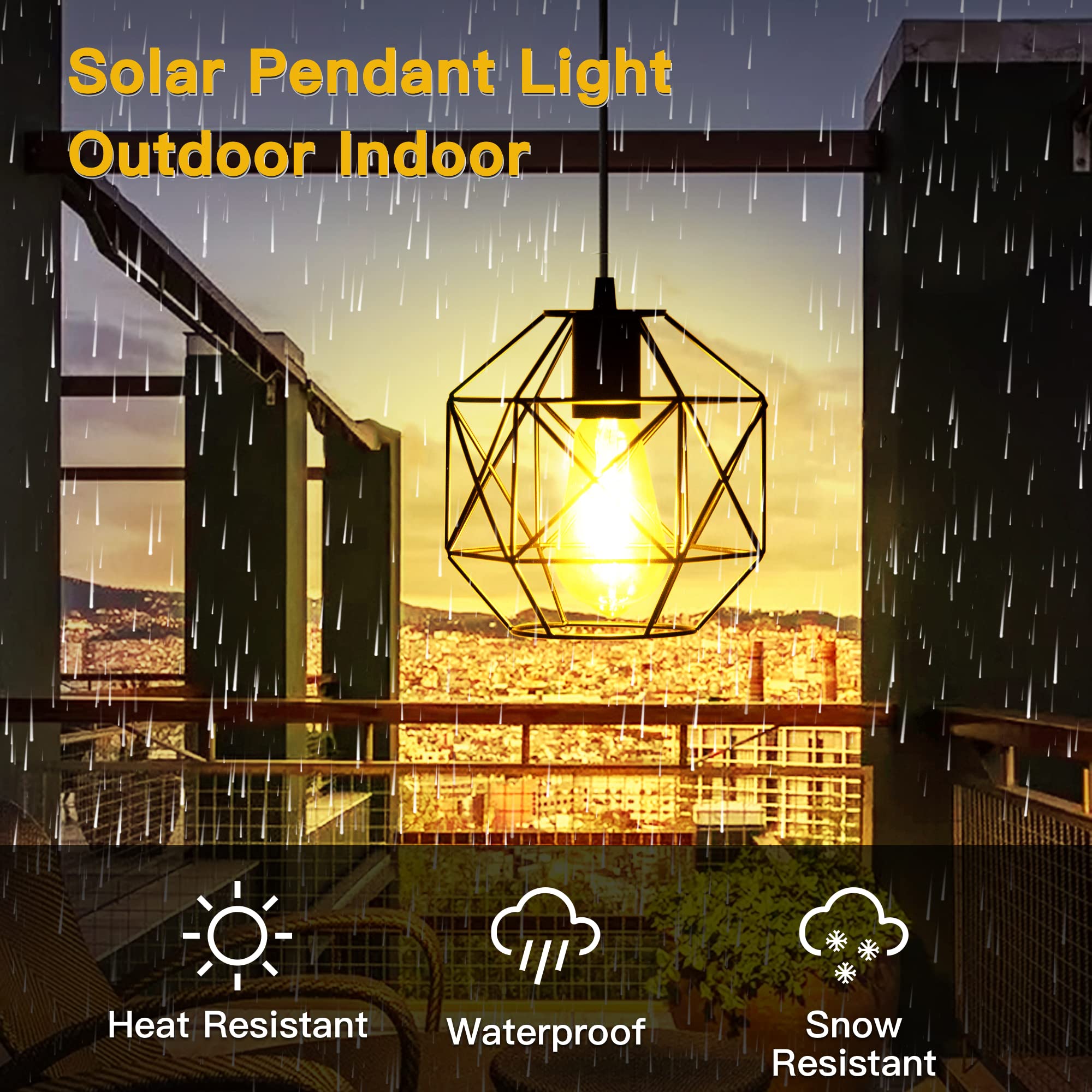 Gosunwey Solar Pendant Light Outdoor Indoor, Solar Chandelier Outdoor Storage Shed Solar Powered Lights With Pull Cord,Solar Indoor Lights For Home Chicken Coop Porch Barn Greenhouse Patio Garden