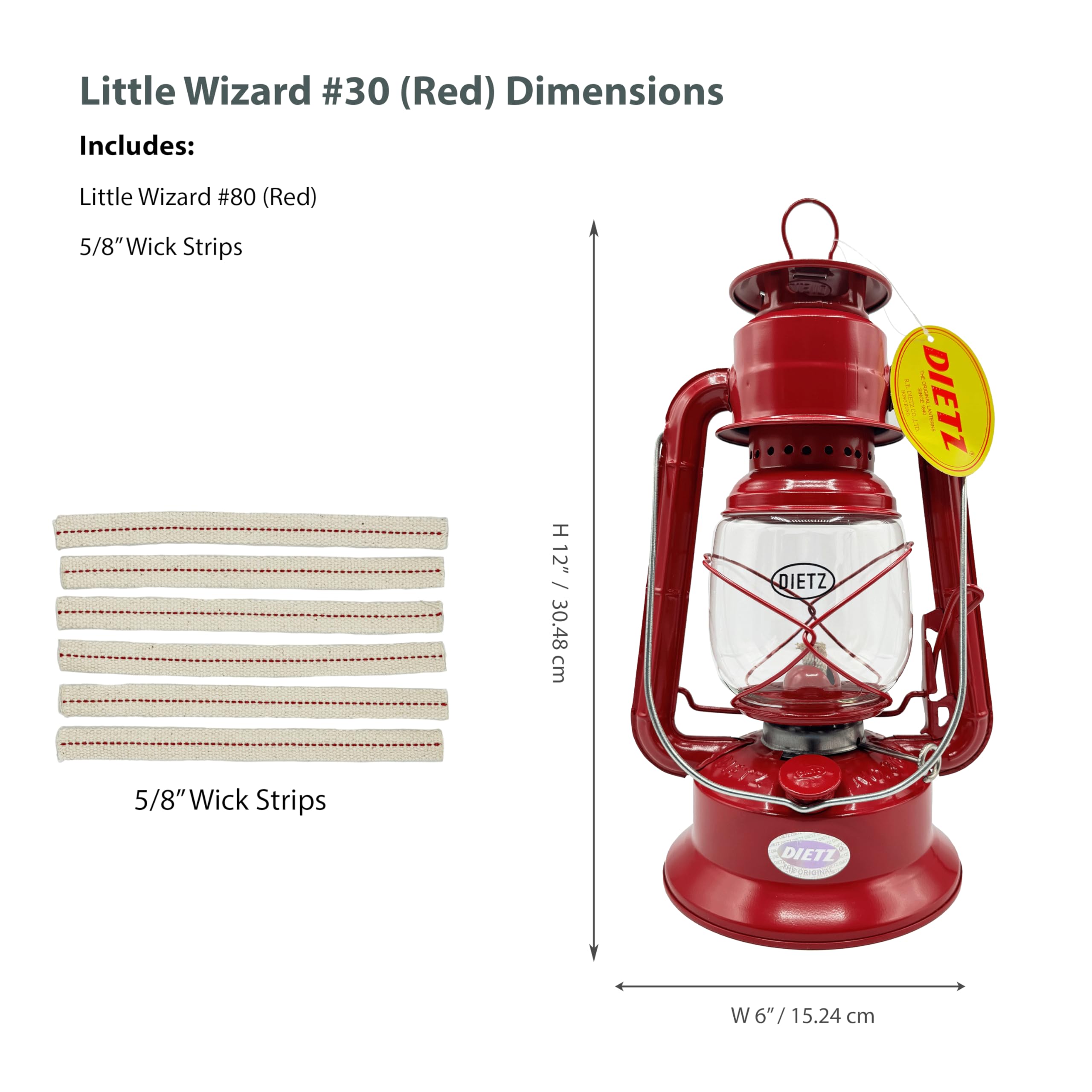Light of Mine - Dietz #30 Little Wizard Red Oil Lantern with 5/8 Replacement Wick Strips (Red)