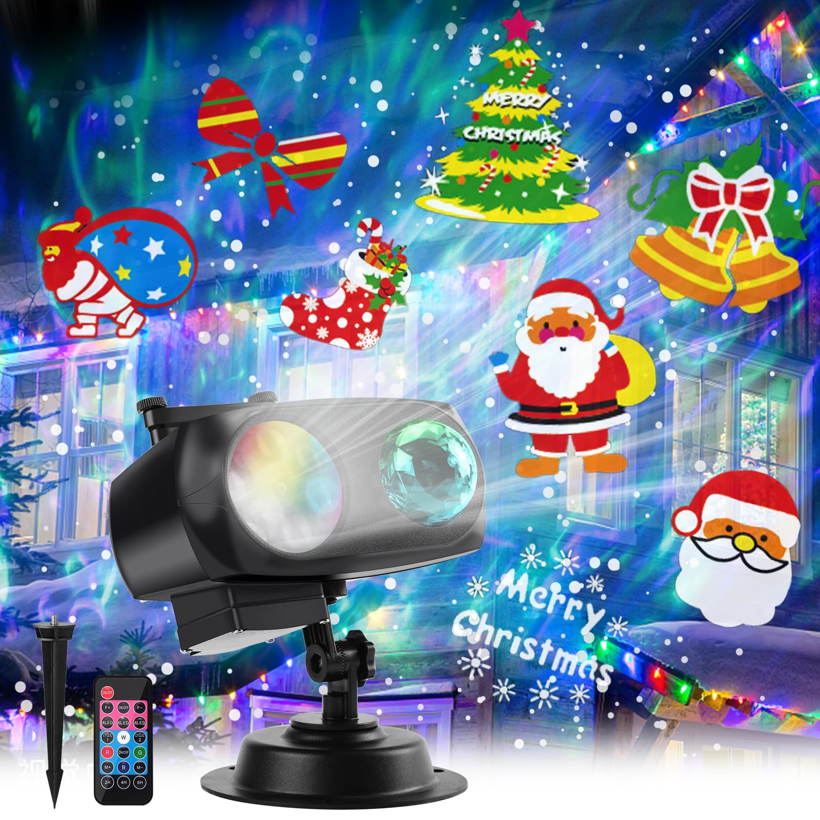 Halloween Christmas Projector Lights Outdoor, 14 HD Slides (3D Ocean Wave +Patterns) Landscape Lights Waterproof Outdoor Indoor Holiday Projector Lights for Home Yard Garden Xmas Halloween Decorations
