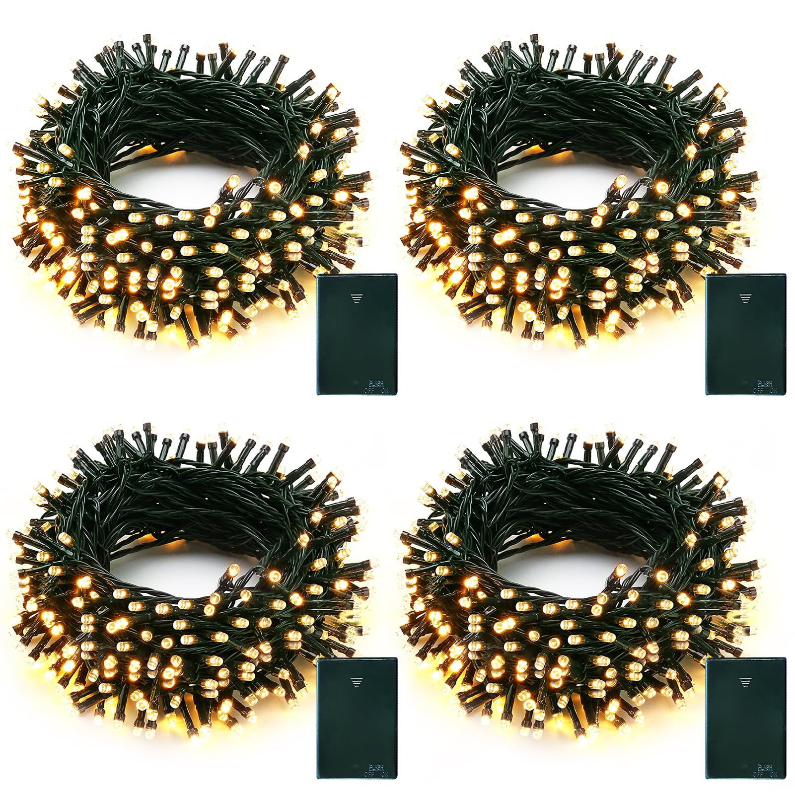 echosari 4 Pack Battery Operated String Lights, 13.2Ft 40 LED Dark Green Wire String Lights Waterproof, Twinkle Fairy Lights for
