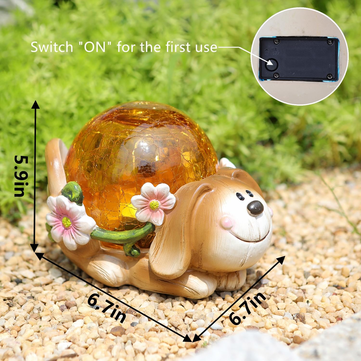 Hdnicezm Solar Garden Dog Statue Outdoor Decor -Resin Dog Figurines With Solar Cracked Glass Light Indoor Outdoor Decorations Fo