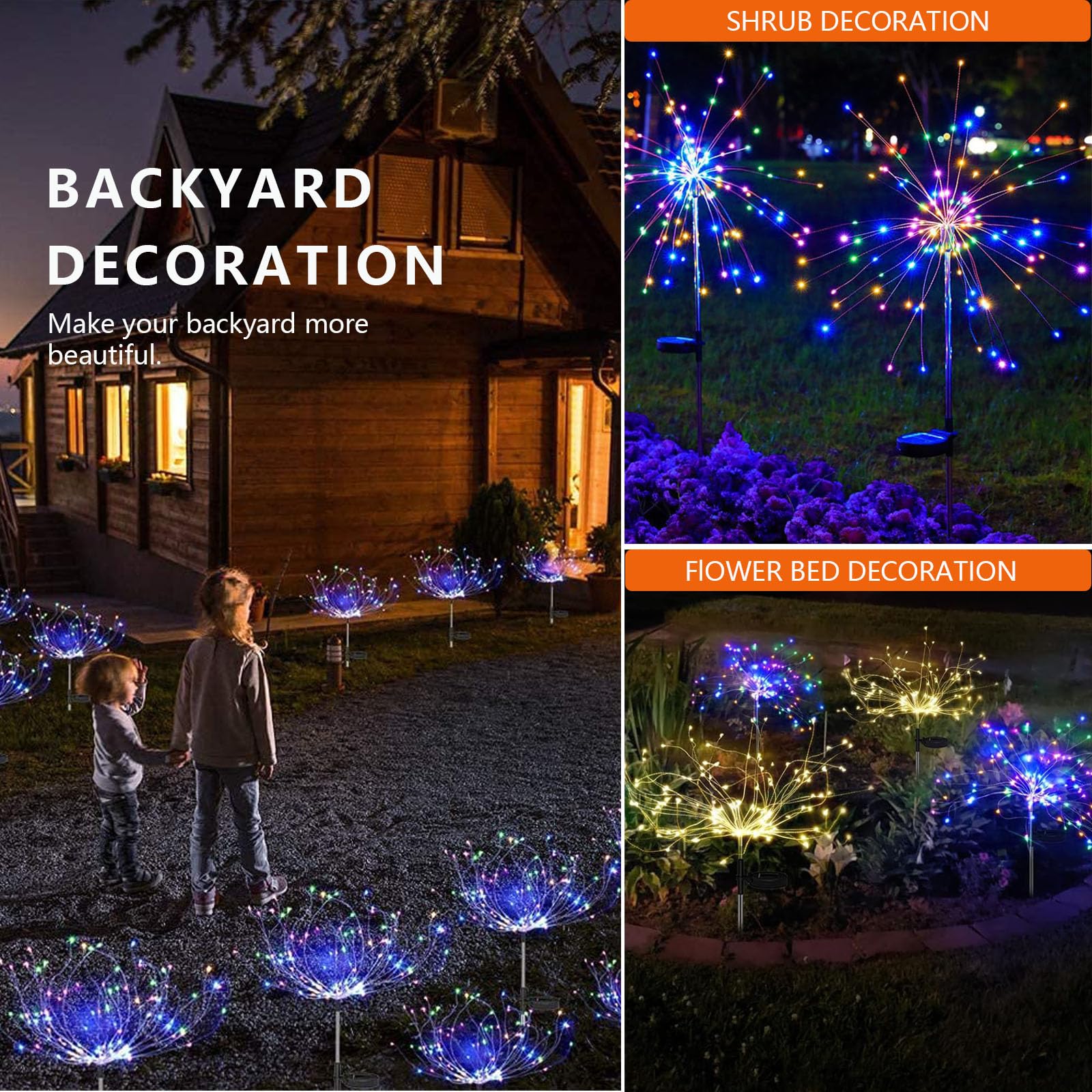 2 Pack Solar Firework Lights 150 Led Create Magical Nights, Waterproof Starburst Fairy Lights For Garden Yard Patio Christmas Ro
