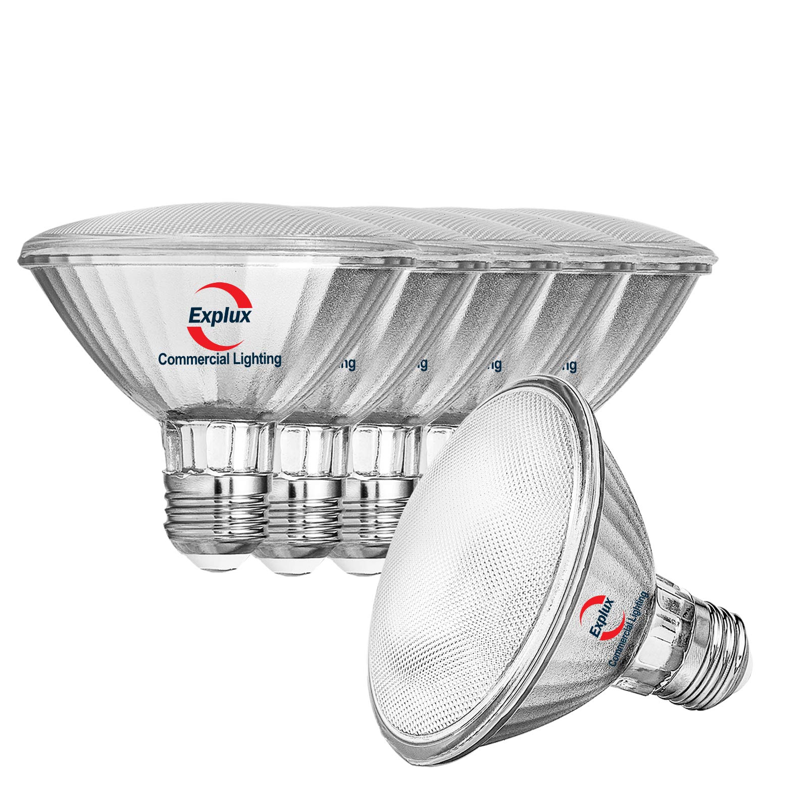 Explux Commercial-Grade LED PAR30 Flood Light Bulbs, Dimmable, 2700K Soft White, 6-Pack, 75W Equivalent, Glass Material