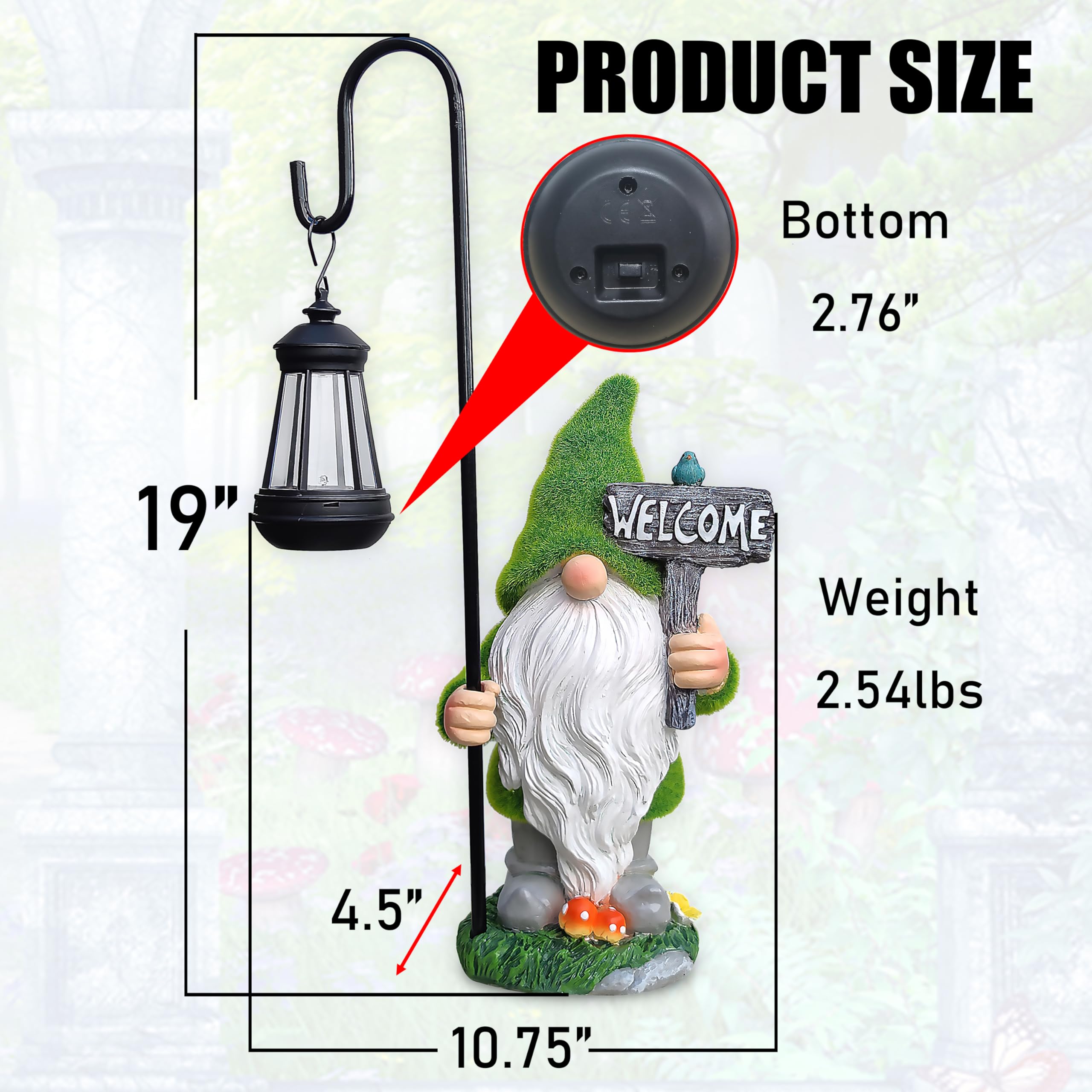 Joybee Garden Statues Gnomes With Solar Lantern Outdoor Decor-Gnomes Solar Figurines Lights Decorations For Patio Yard Lawn Orna