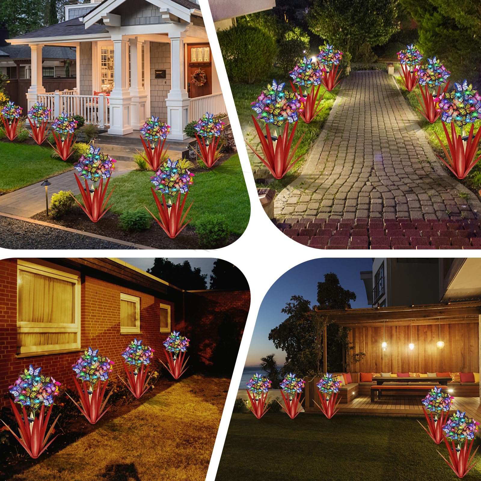 Homight Solar Metal Agave Butterfly Flower Stick Garden Sculpture Outdoor Gift Solar Garden Christmas Lights Swaying Butterfly Garden Lights Solar Outdoor (2 Pcs Red)