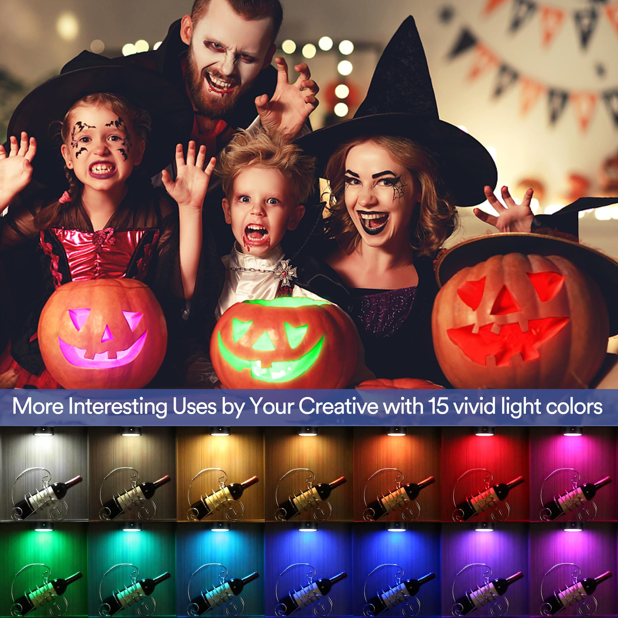 Tecomlight Puck Lights With Remote Control, Battery Powered Wireless Under Cabinet Lighting, Rgbcw Stick On Push Lights, 6 Pack