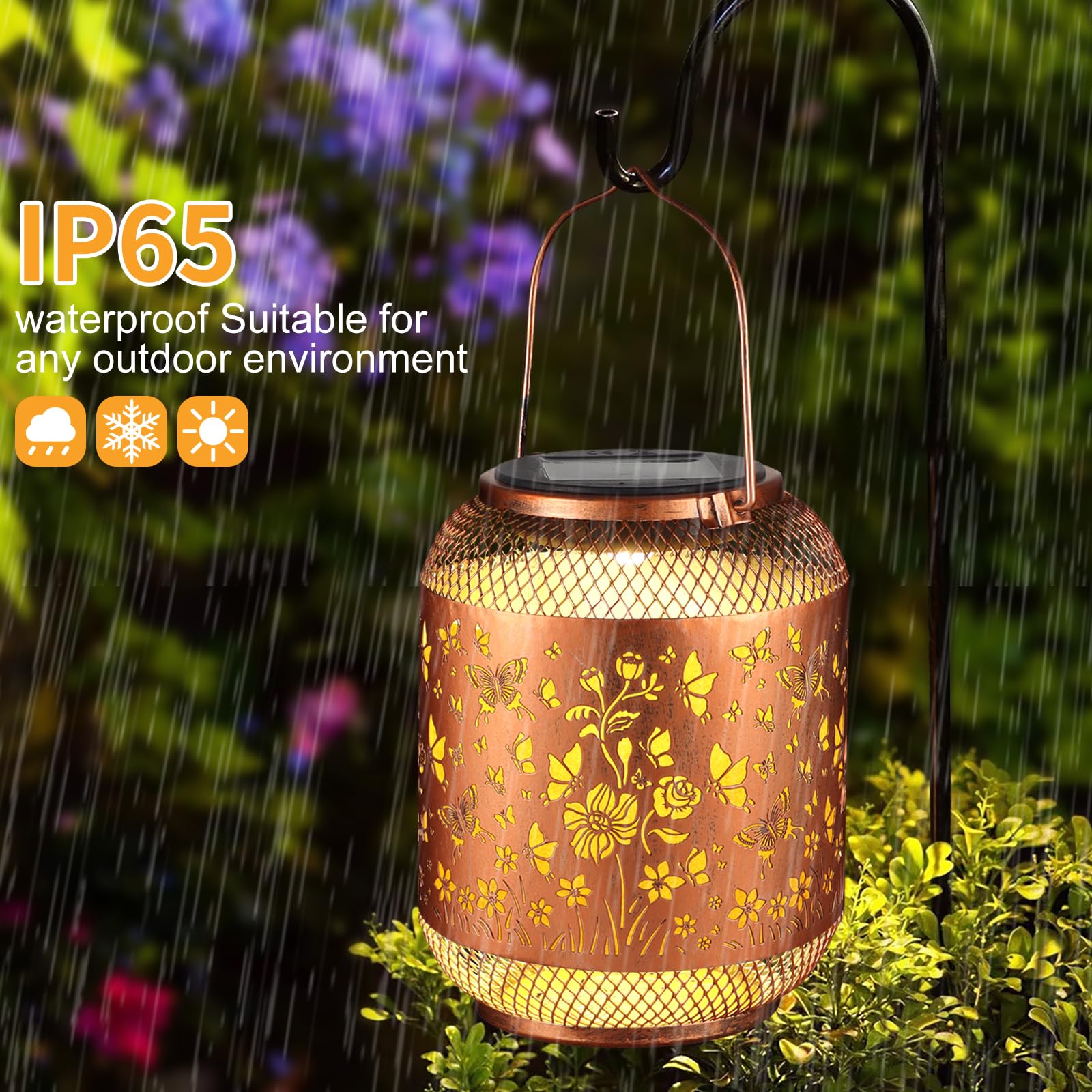Butterfly Solar Lanterns Outdoor, Birthdays Gifts For Women Mom Grandma, Metal Waterproof Hanging Hollow Out Garden Decorative S