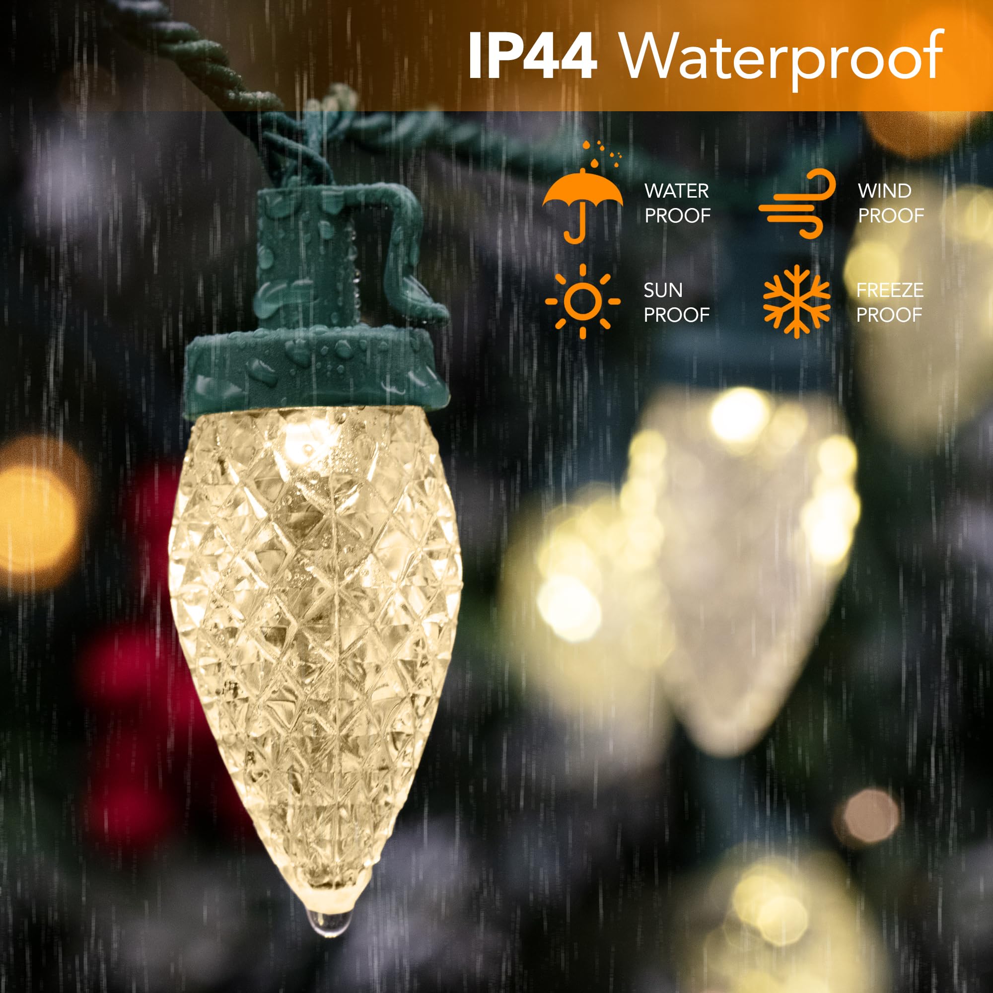 Ucutely C9 Led Christmas Lights Outdoor 33 Feet 50 Led 8 Lighting Modes Waterproof Connectable Christmas String Lights For Outside Roofline Patio Home Xmas Decorations (Warm White)