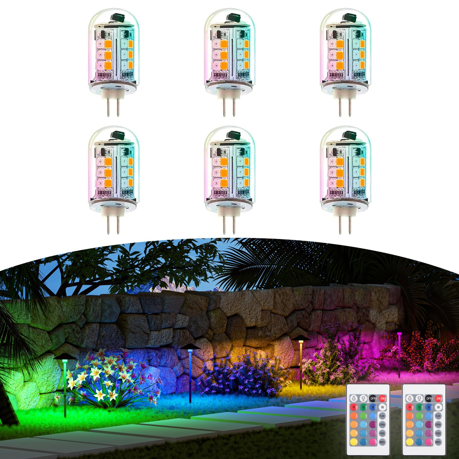 Makergroup RGB T3 G4 Bi-pin LED Bulbs, 12V Color Changing, 6 Count, Multicolor, Glass