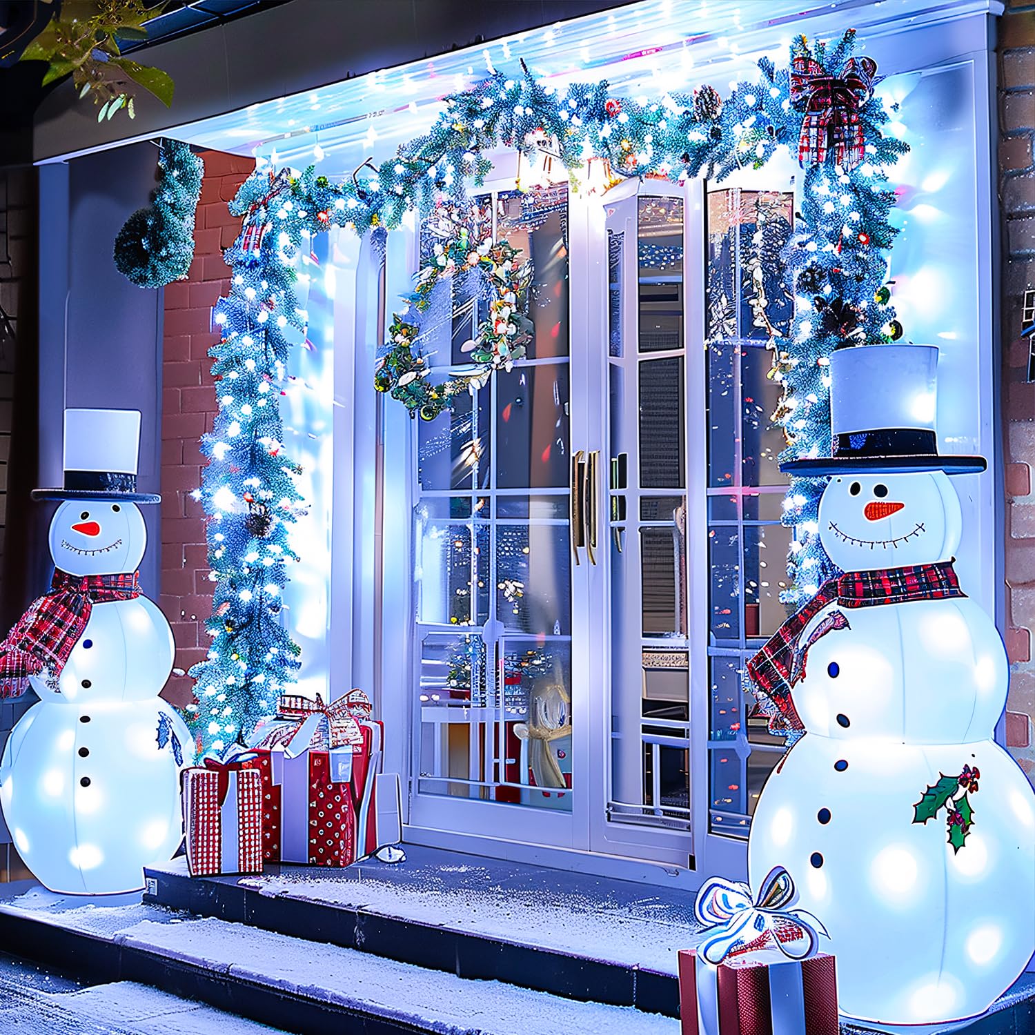 JMEXSUSS White Christmas Lights Outdoor Waterproof, Each 33 FT Battery Operated String Lights with Remote, 2 Pack 100 LED Christ