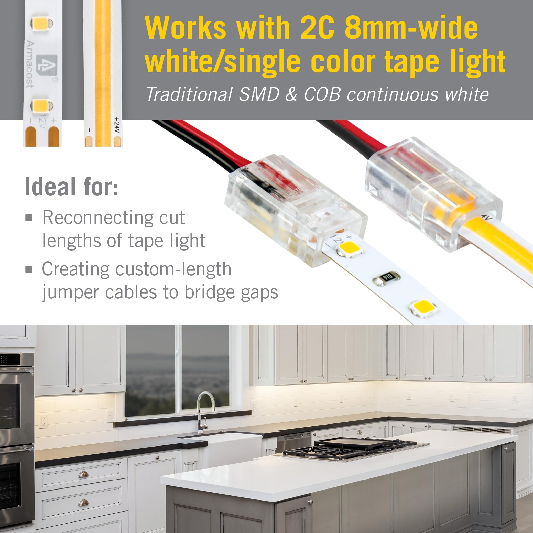 Armacost Lighting 566021 White/Single Color Led Wire To Tape Connector - 18 Pk
