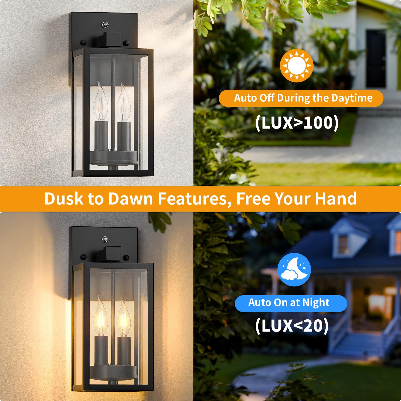 Dusk To Dawn Outdoor Lighting Fixtures Wall Mount  Outside Exterior Front Porch Lights For House  Sensor Wall Sconce Lantern Lamp  Waterproof Black Coach Lights For Garage Patio (2 Pack)
