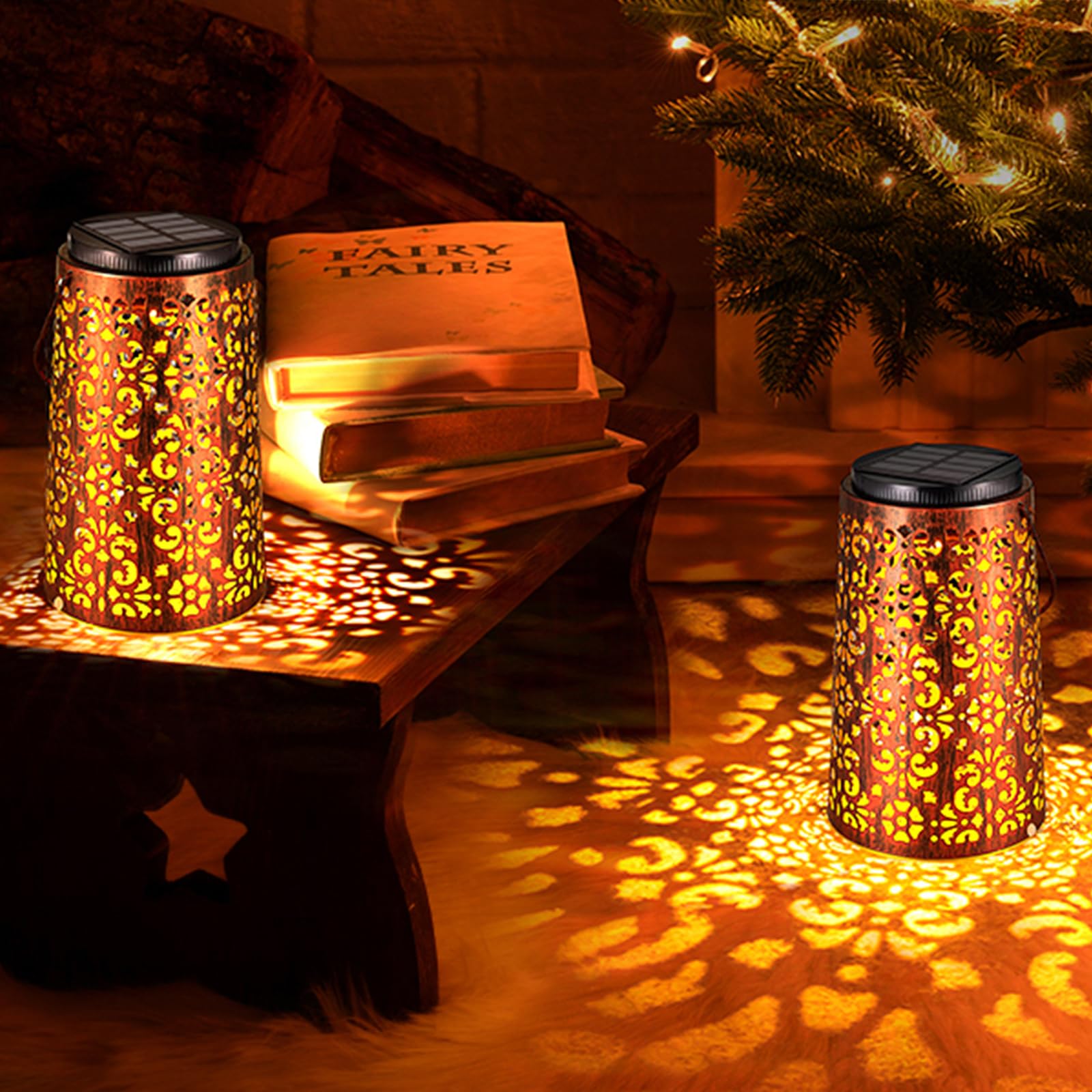 JSOT Solar Lanterns Outdoor Waterproof Retro Metal 6 Pack - Decorative Hanging Lights for Patio Garden Yard Table Tree