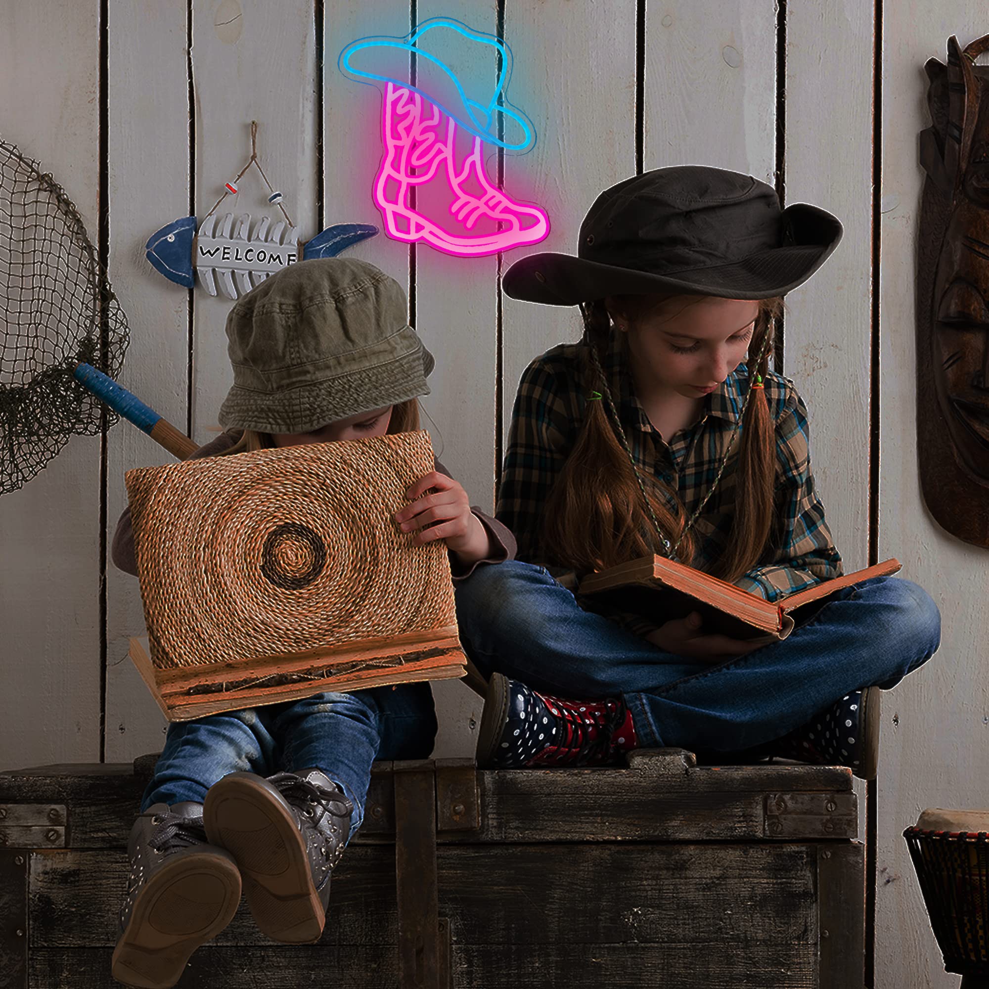 manimo Cowboy Boot Neon Sign, LED Wall Decor for Bar, 13x15 in, Pink White Aesthetic, Cat Model