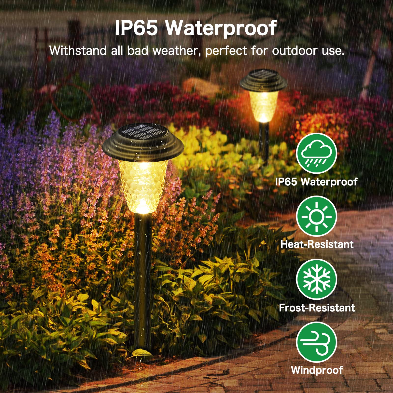 Ensli 8 Pack Solar Pathway Lights - Color Changing & Warm White, Waterproof Garden Lights