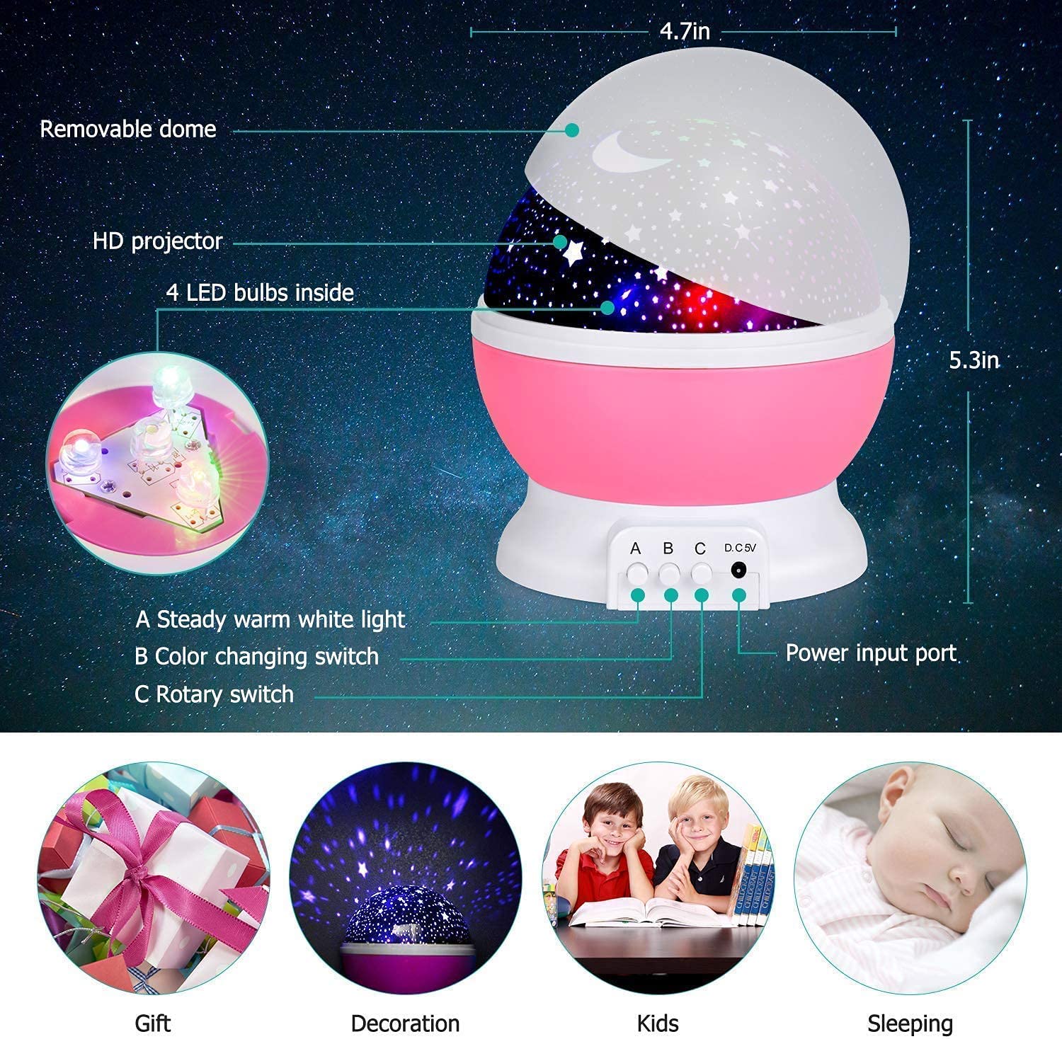 Scholazs Romantic Sky Star Master Night Projector Lamp with USB 4 LED Rotation Baby Sleep Lighting USB Lamp Led Projection for D