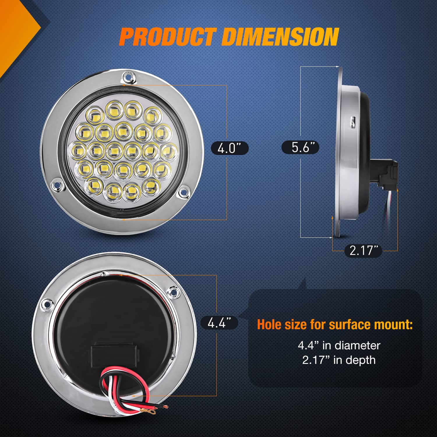 Nilight 4” Round Trailer Tail Light 2Pcs 24Led White Stainless Steel Chrome Bezel Waterproof Backup Reverse Tail Lights For Truck Van Lorry Camper Boat