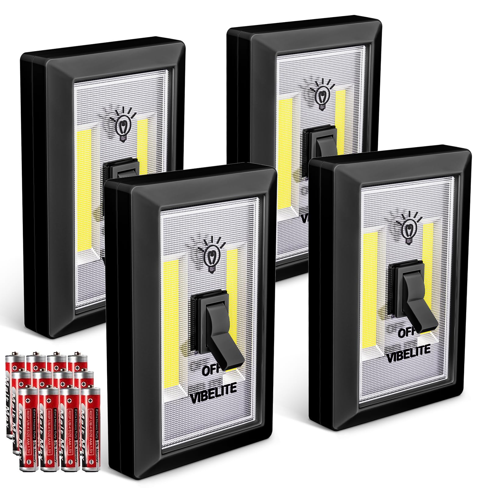 LED Night Light Switch, 12 Total Batteries Included, 200 Lumen Wireless COB LED Switch Light, Under Cabinet, Shelf, Closet, Gara