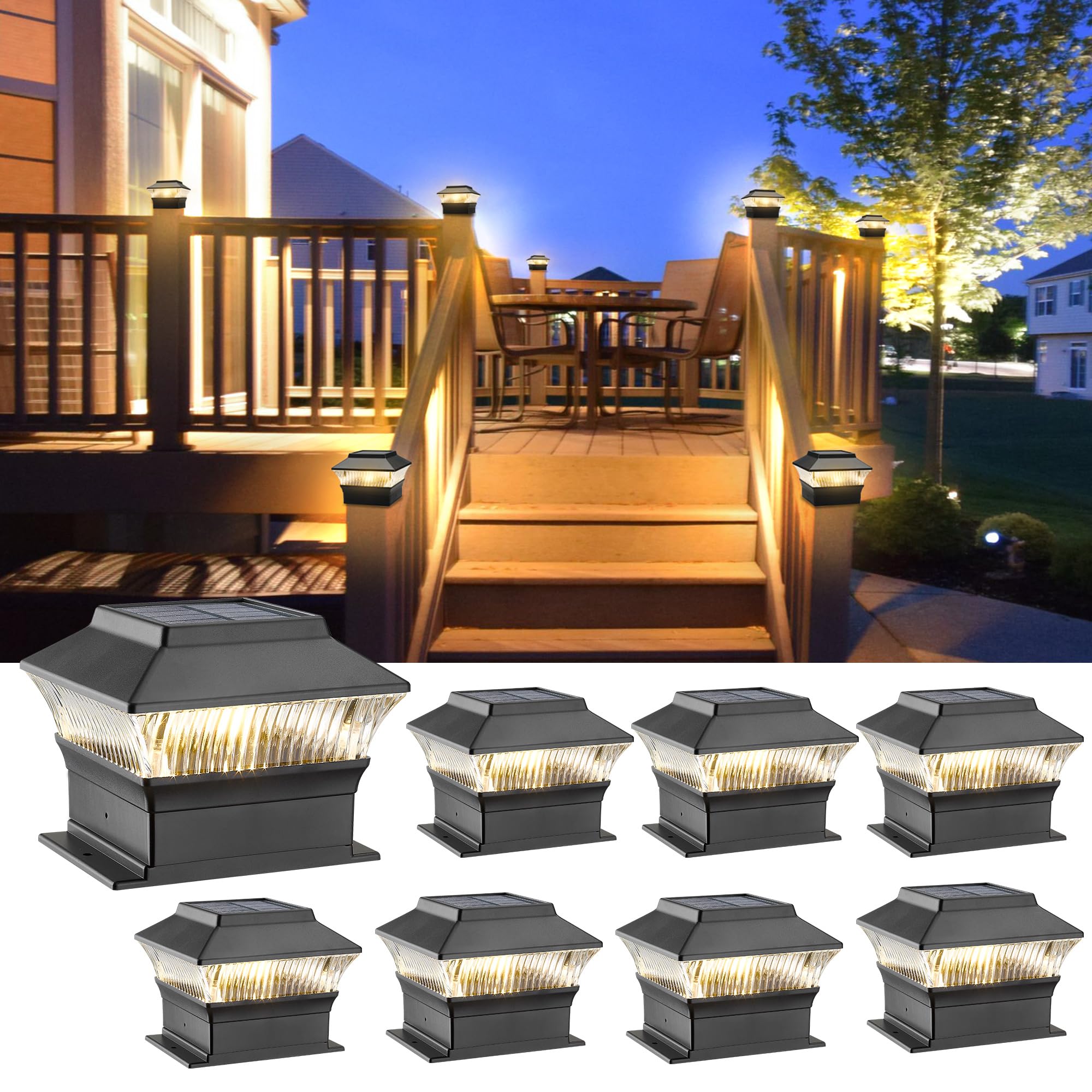 MOON-DE-AGE Fence Post Lights, 25 Lumens Deck Post Cap Light Solar Powered Outdoor Lighting, Fits for 4x4 or Larger Wooden Posts