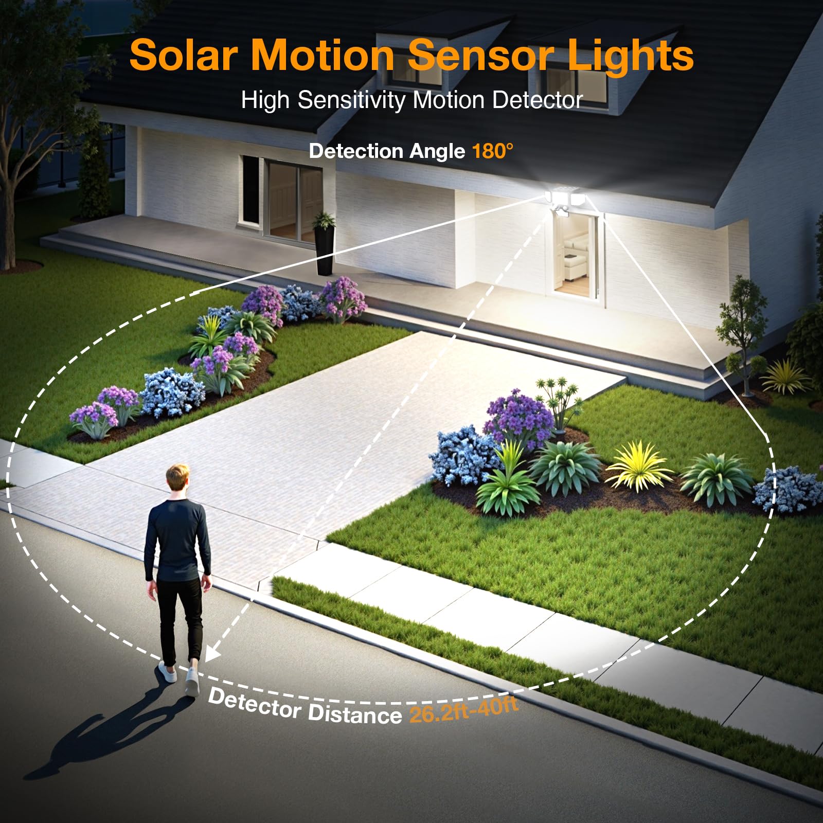 Onforu 3000LM Solar Lights Outdoor, 4 Heads with Remote Control, IP65 Waterproof, 180 LEDs, Black, Model BDTYE06-4, 4 Pack