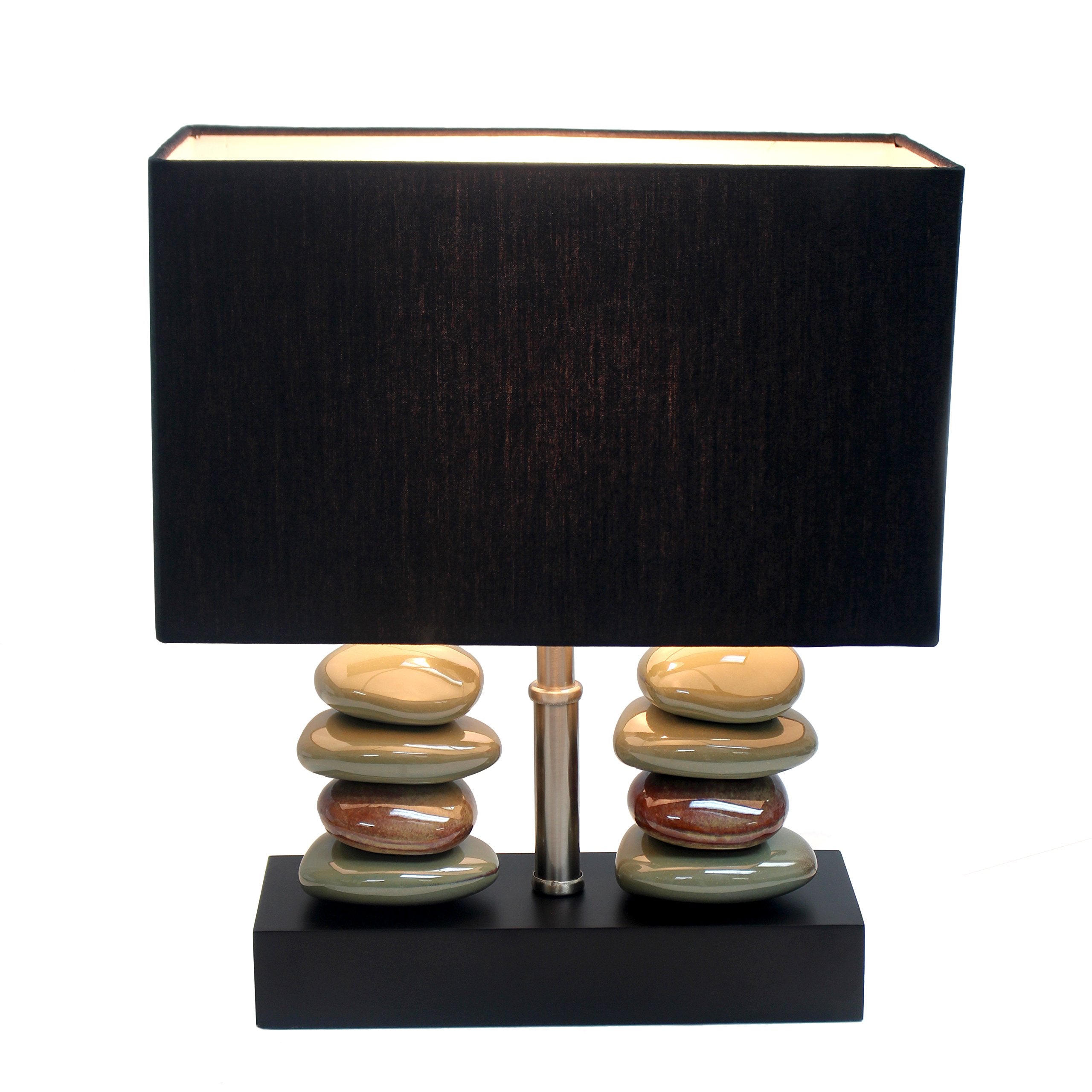 Elegant Designs LT1036-BLK Black Ceramic Table Lamp, 11.75"L x 6.50"W x 14"H, Dual Stacked Stone Design
