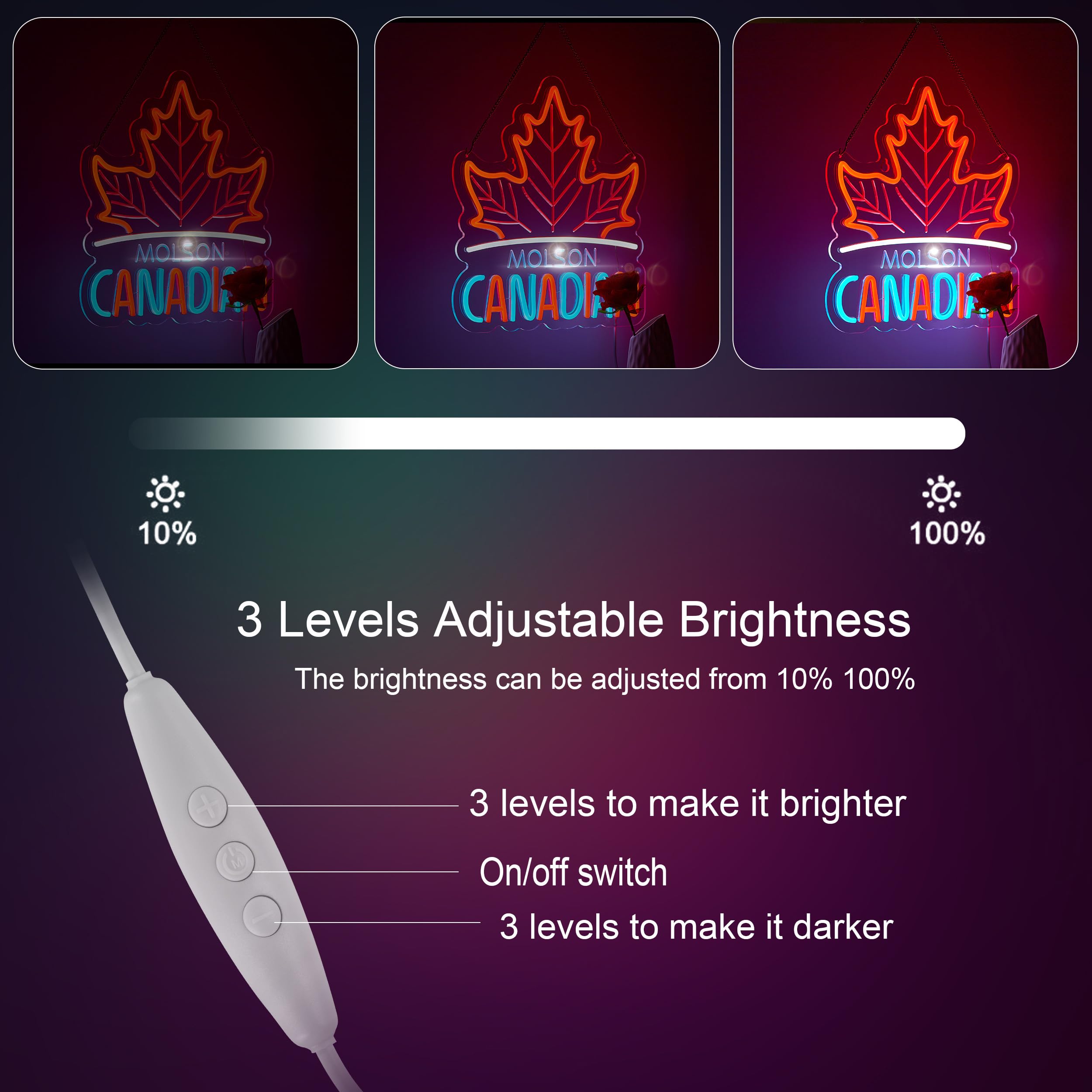 Duoweoy Canadian Neon Sign For Wall Décor Dimmable Mols Bar Beer Led Man Cave Neon Light Usb Powered Neon Art Signs Decor Gifts