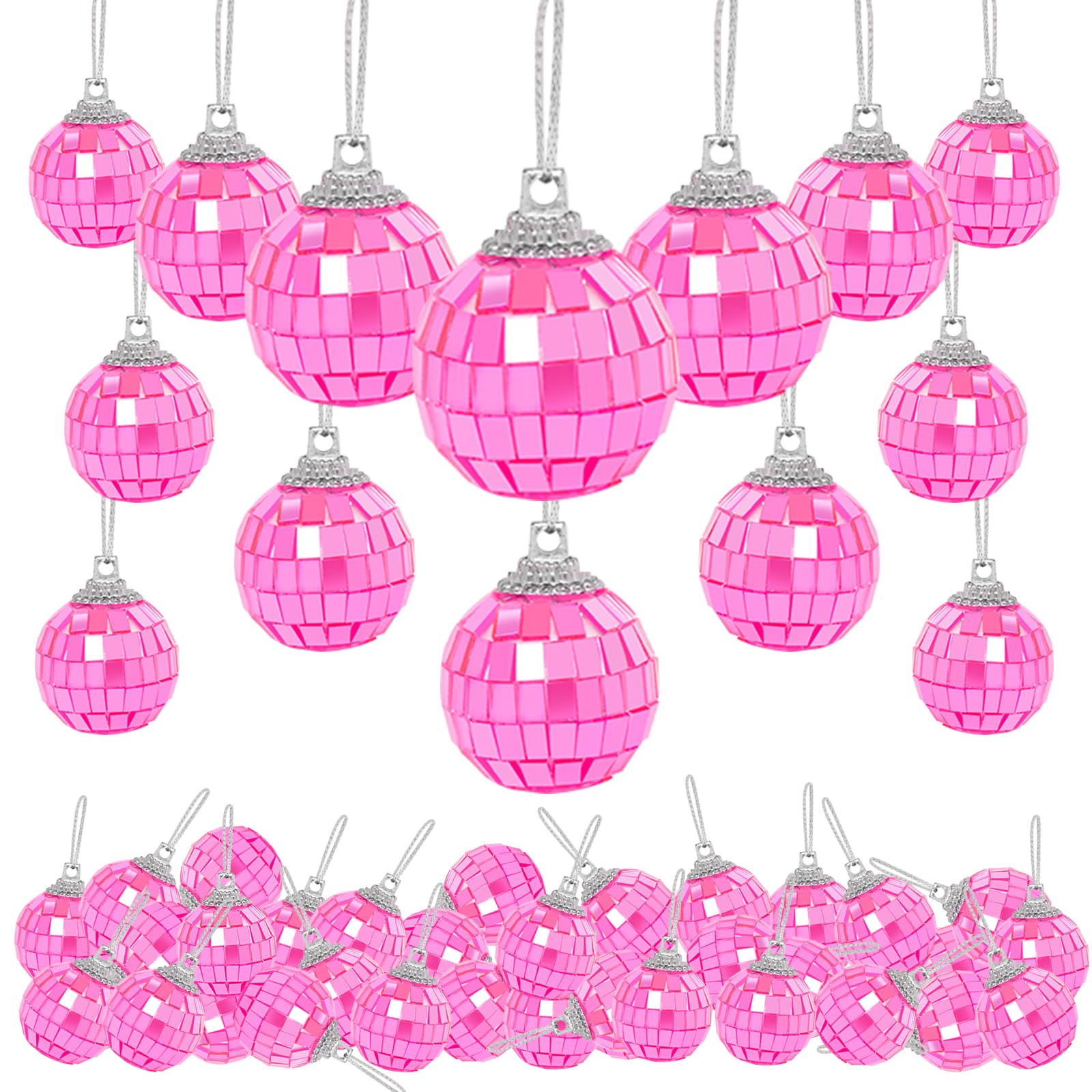 Pink Mini Disco Ball Decor: 60 Pack Hanging Mirror Ball Ornaments 1.2 Inch Disco Balls Decorations Bulk For Party Christmas Tree Cake Room Birthday