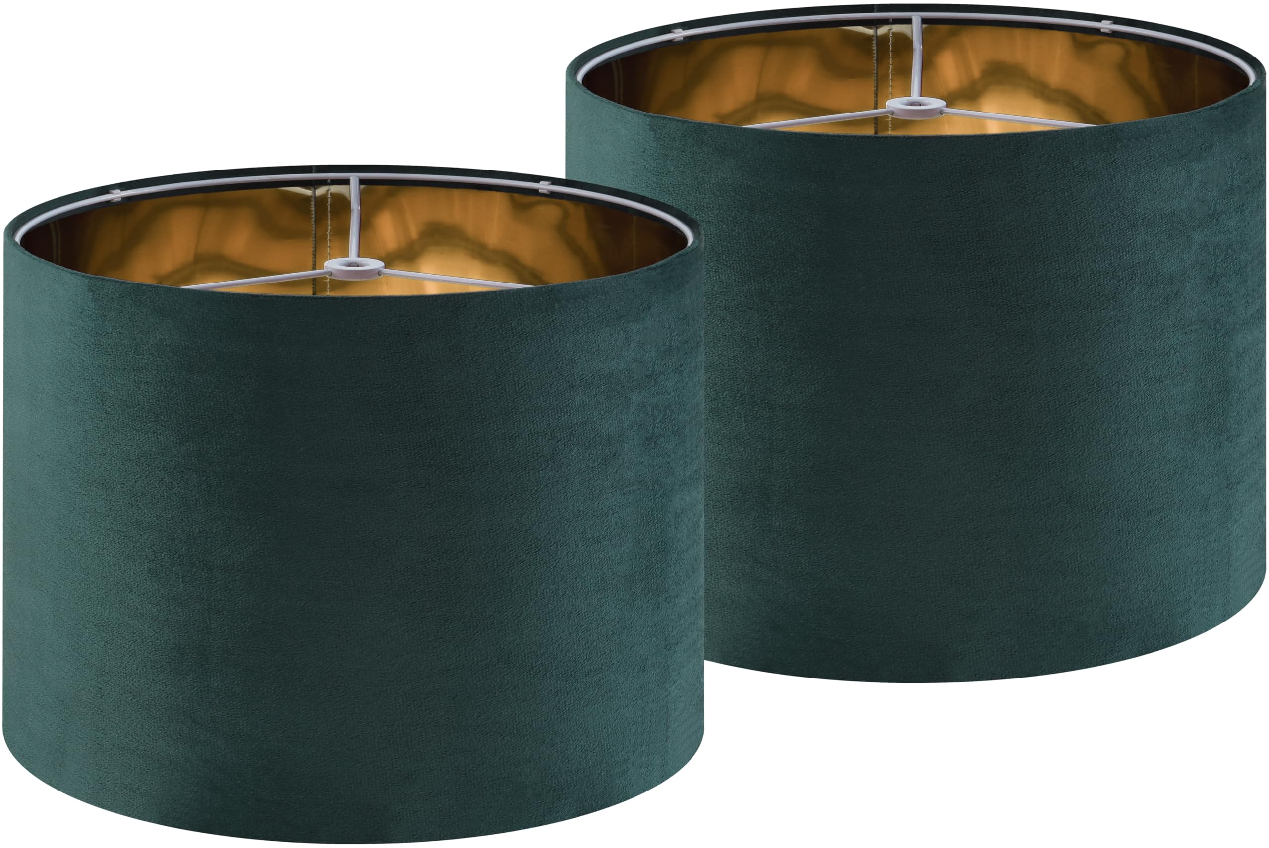 Green Velvet Lampshades Set of 2 Medium Drum Lamp Shade 13'' Top x 13'' Bottom x 10'' High (Spider) Modern Lamp Shade - Ideal fo