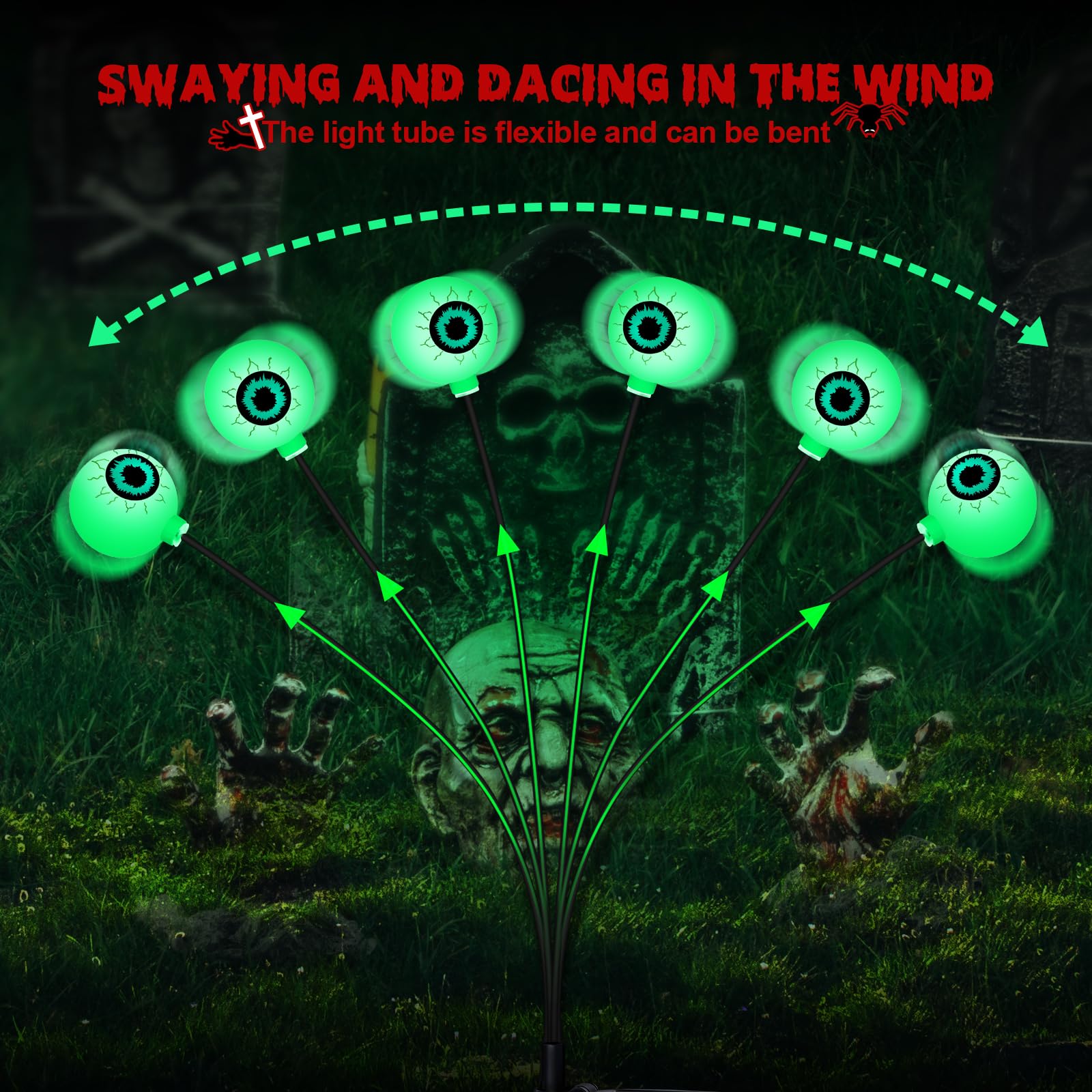 Springflower Halloween Decorations Outdoor, 2 Pack Scary Eyeball Lights For Outdoor Yard,Lawn,Garden,Pathway,Party Decor,12 Led