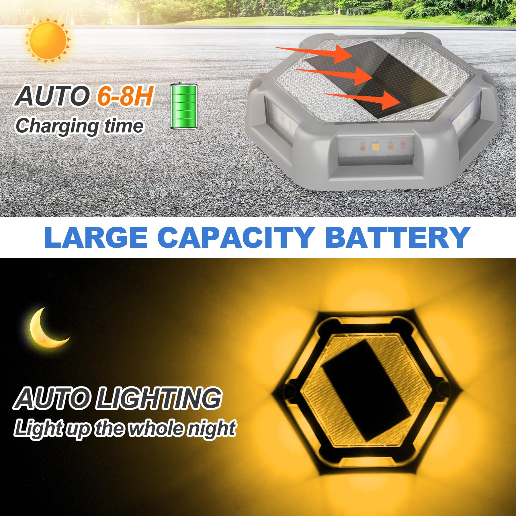 CREPOW Solar Dock Lights Driveway Deck Lights - 12 Packs Waterproof Outdoor LED Aluminum Dock Lighting Warning Step Light for Dr