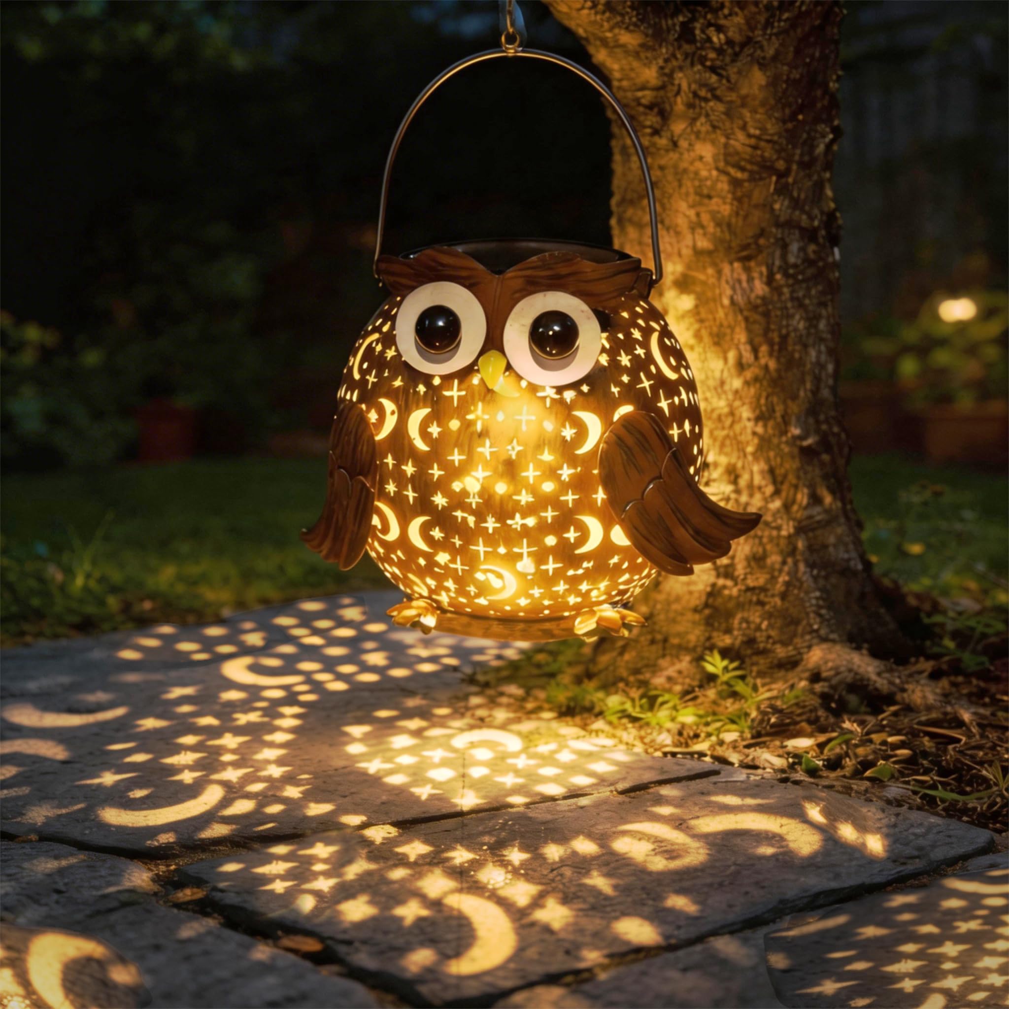 Mantunt Solar Lights Outdoor Owl Garden Decor, Solar Lanterns Outdoor Waterproof Metal Hanging Lantern Solar Garden Lights for O