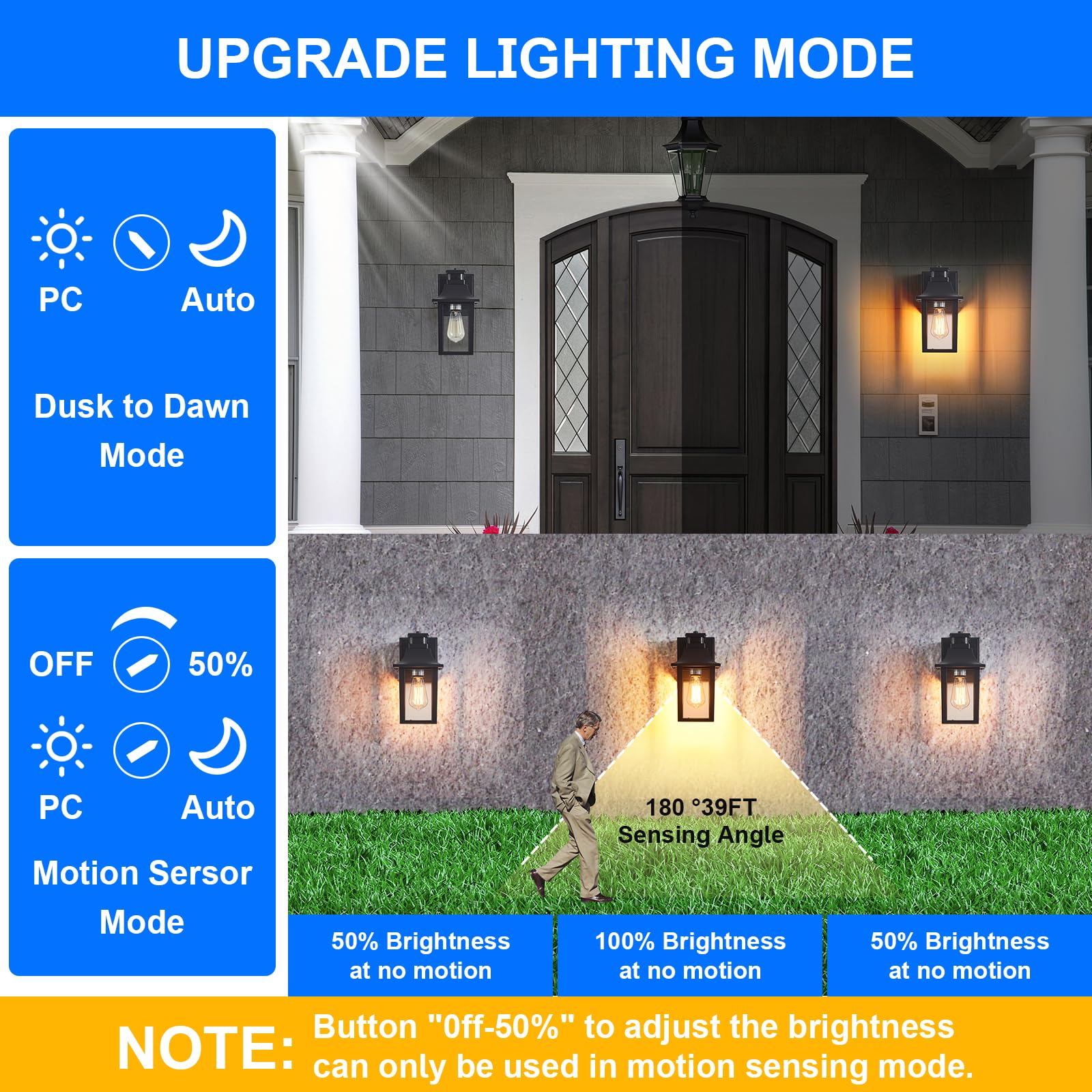 Titosichy Porch Light With Gfci Outlet Dusk To Dawn Motion Sensor Outdoor Light 3 Light Modes Exterior Light Fixture Waterproof Outside Wall Light For House Patio Garage