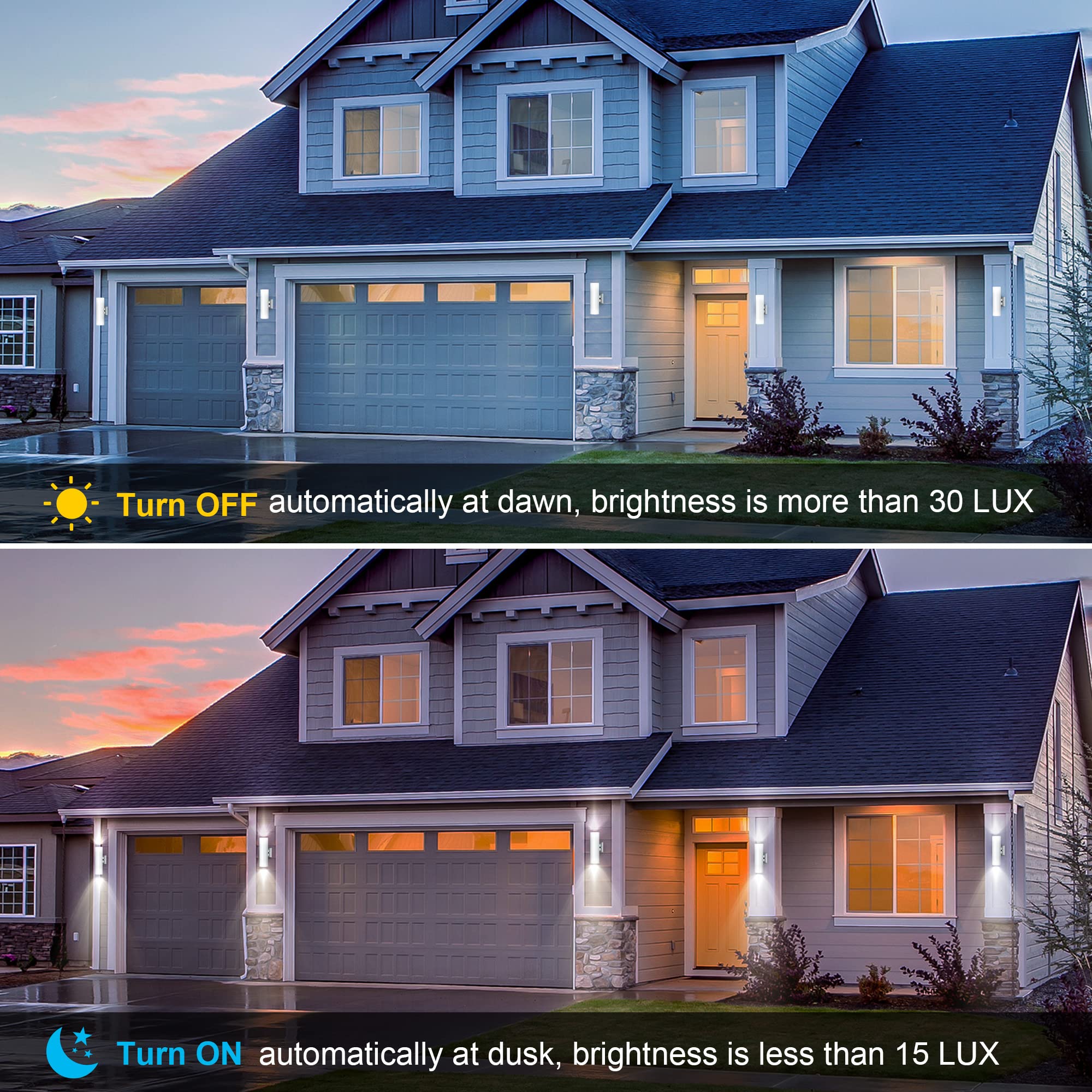 Cnengsthy Outdoor Wall Lights, Matte White Dusk To Dawn Sensor Lanterns, 2 Pack