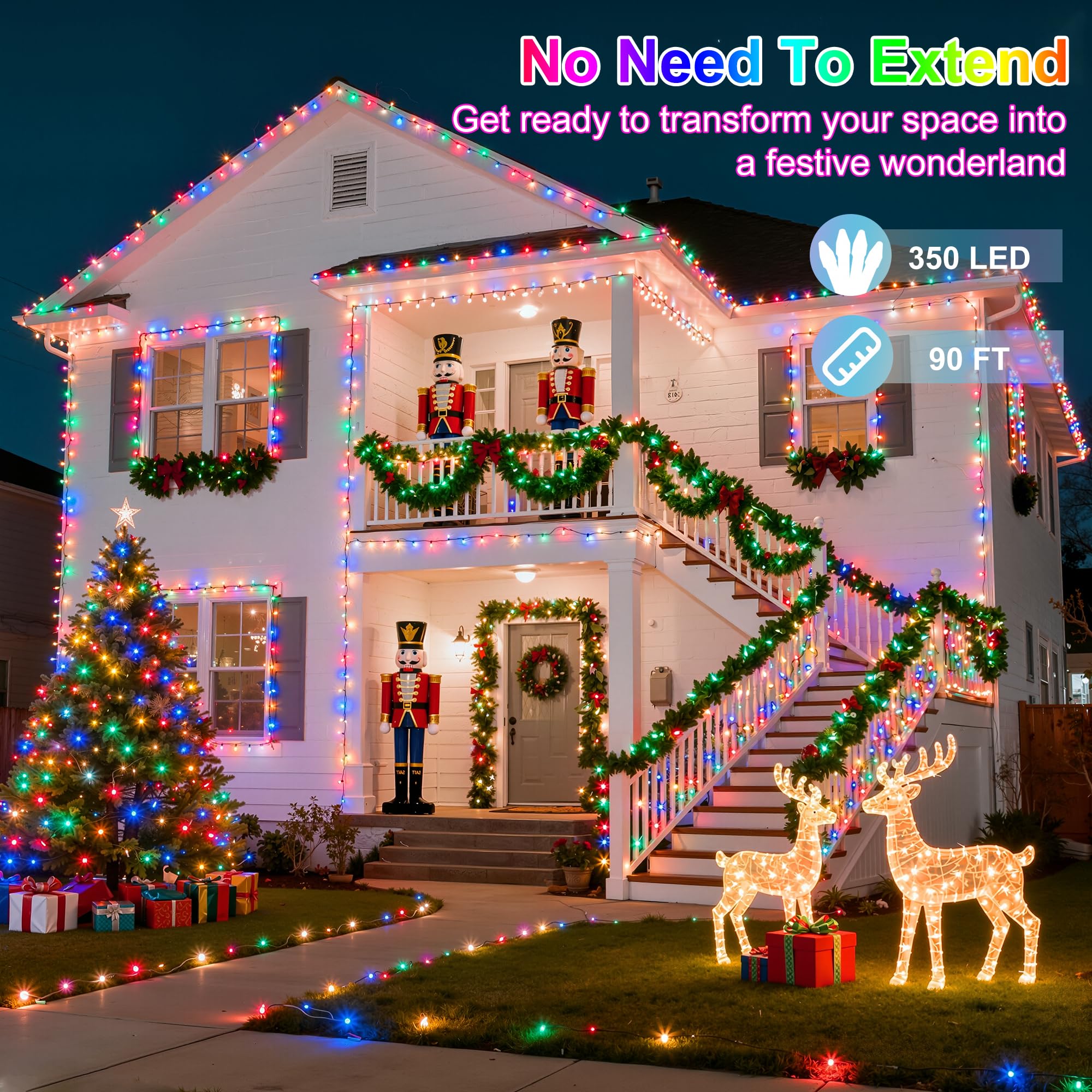 350Led Christmas Lights Indoor Outdoor  90Ft 12 Modes Multicolor Led String Lights With Timer Dimmable  Waterproof Tree Lights For Xmas Patio Yard Fence Bedroom Wedding Garden Decor Multicolor