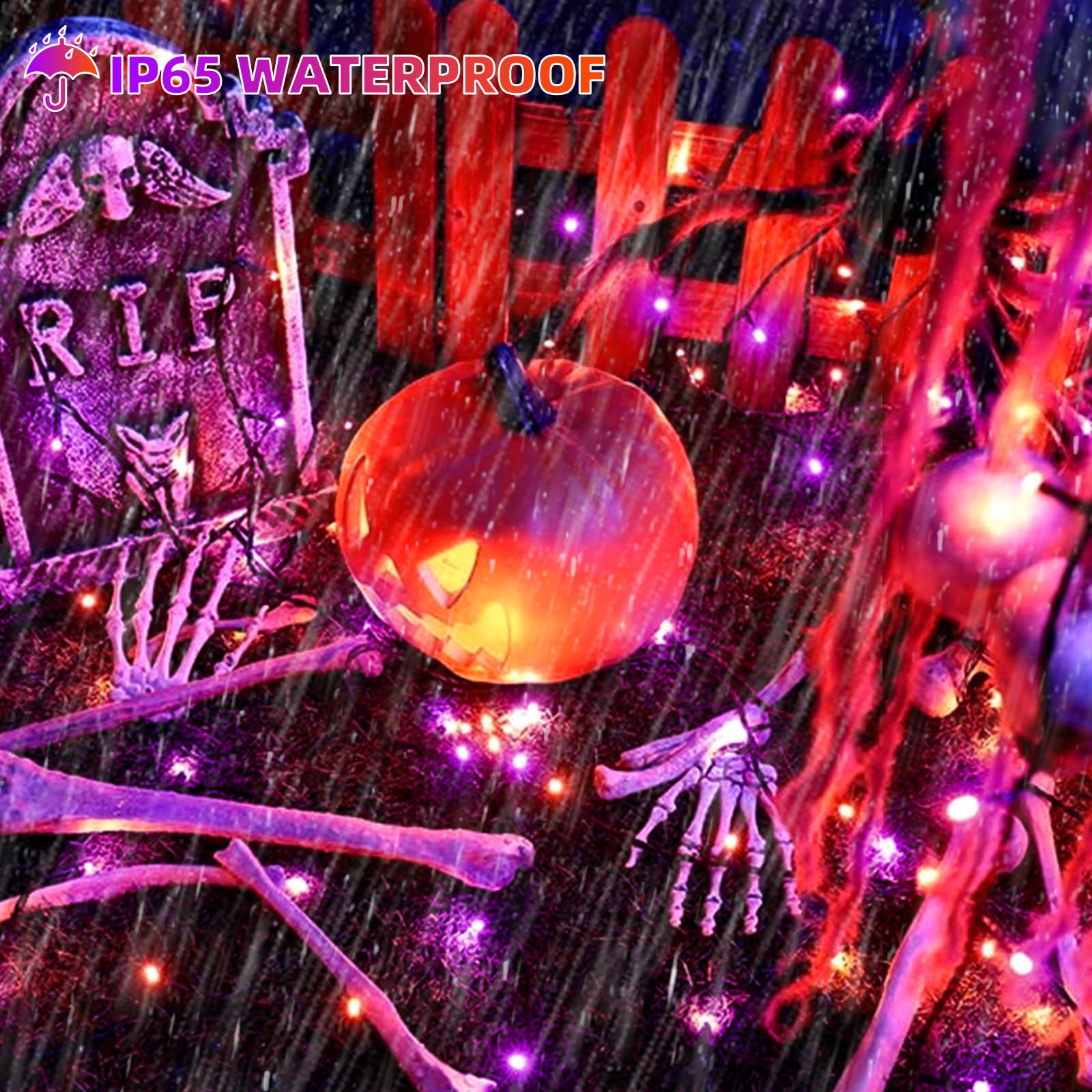 VTECHOLOGY 300 LED Halloween String Lights, Motion Sensor, 105ft, Purple & Orange, Model QL300IE, Copper Material