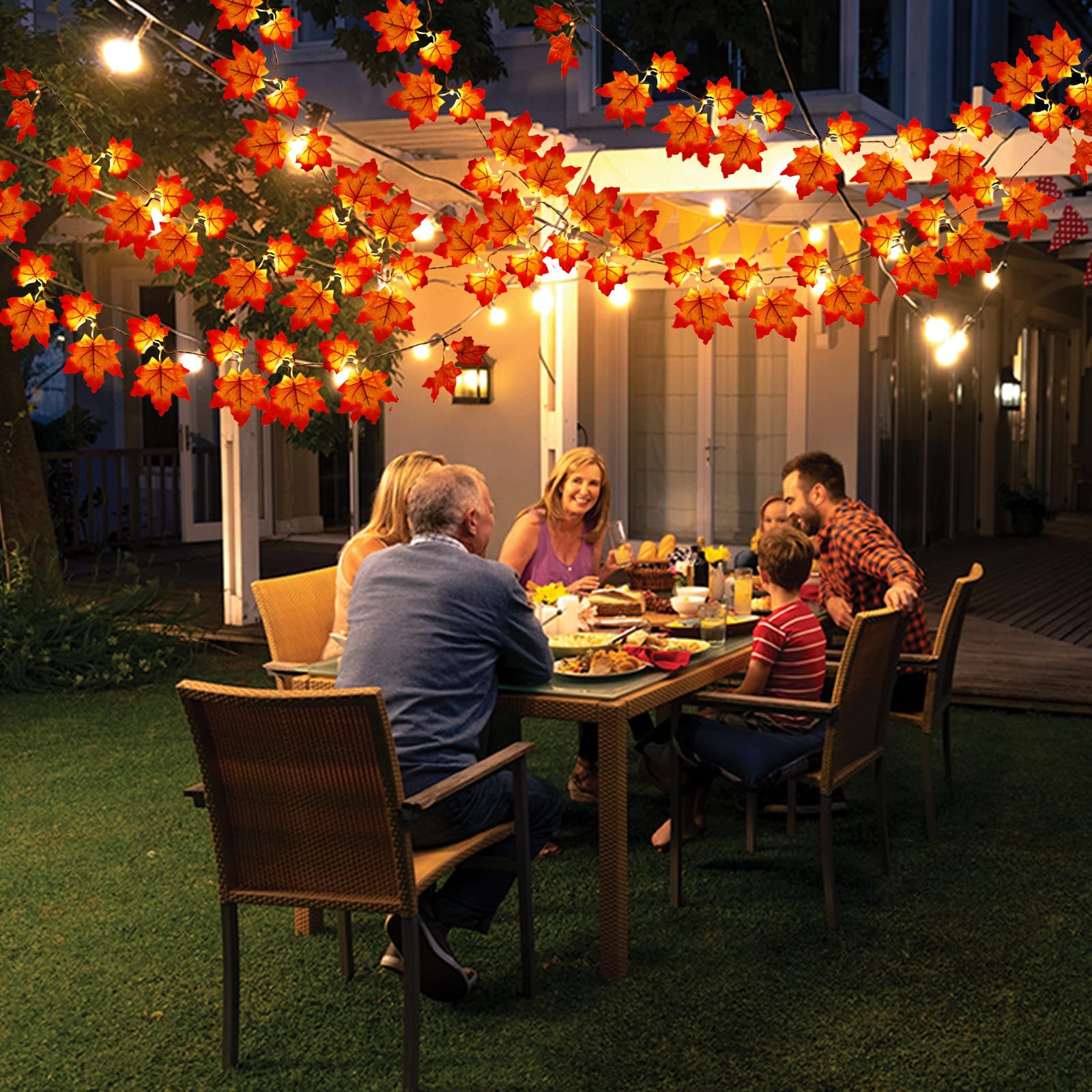 [ Timer & Thicker Leafed ] 2 Pack Fall Garland With Lights Fall Thanksgiving Decor Total 80 Leafed 40Led 20Ft Battery Operated Two Leafed Paired With Each Bright Led Fall Halloween Decor Home Indoor