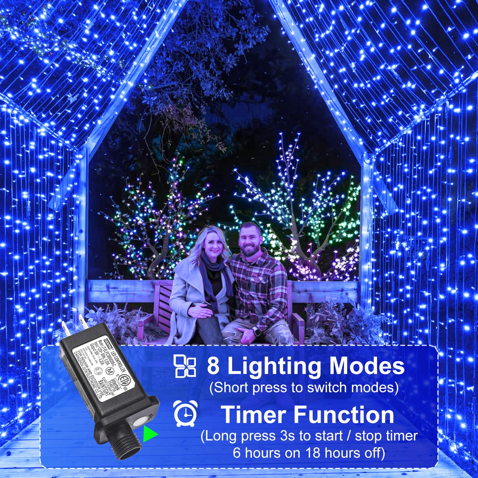 Nielfoi 100Ft 300 Led Christmas Lights, Christmas Tree Lights With 8 Modes Waterproof, Green Wire Outdoor String Lights, Plug In