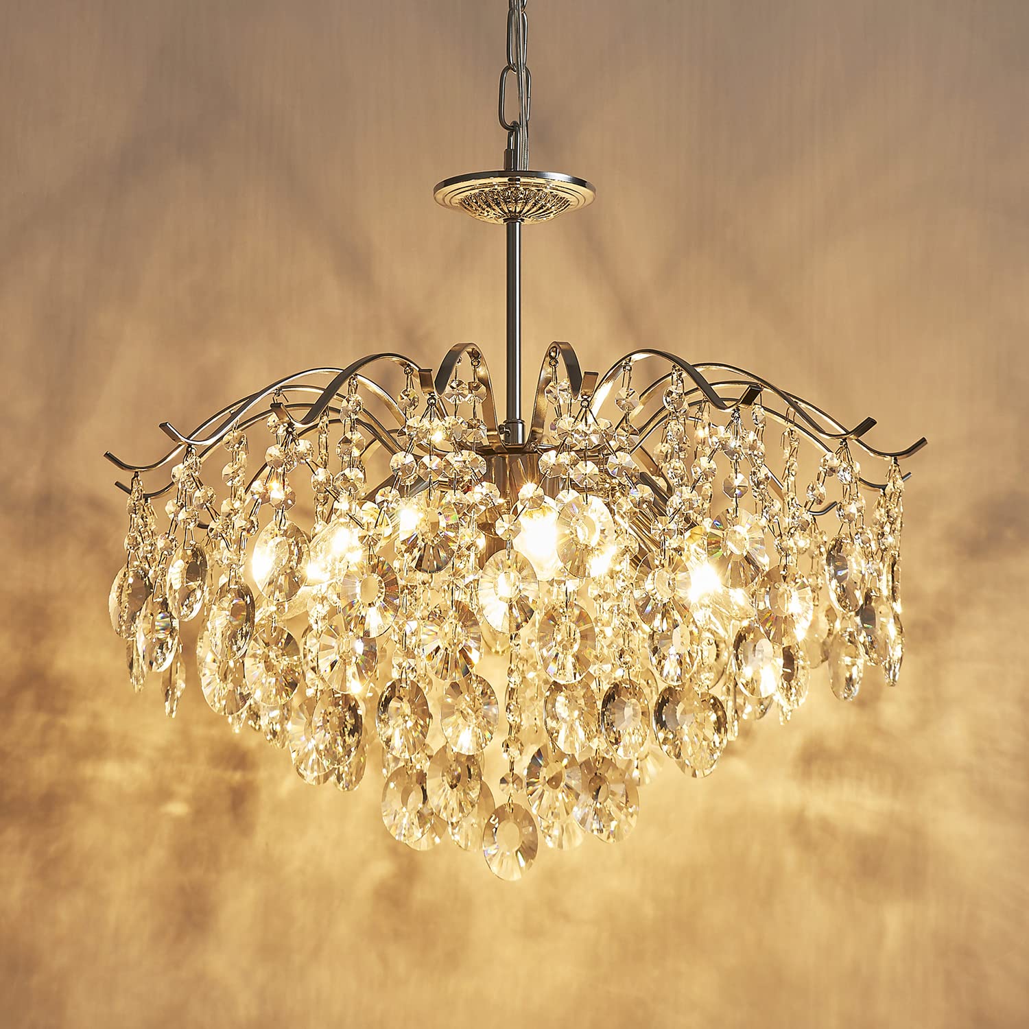 SM Saint Mossi Modern K9 Crystal Chandelier, 6-Lights, Chrome Finish, D20 x H17, Adjustable Chains, Model 22027