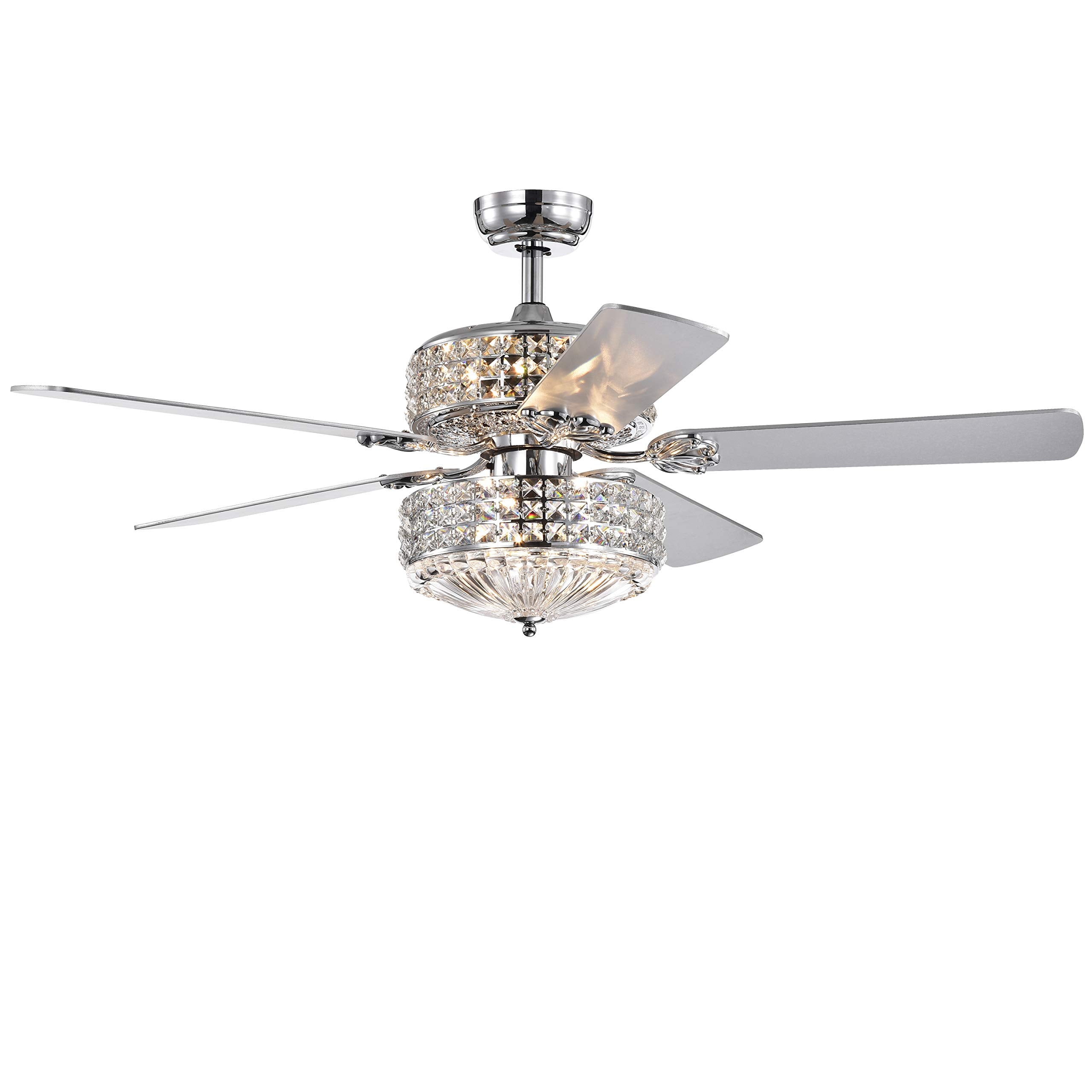 Warehouse Of Tiffany Cfl-8371Remo/Chd Germane Chrome Dual Lamp 52-Inch W Crystal Shades (Includes Remote And Light Kit) Ceiling Fan, Silver
